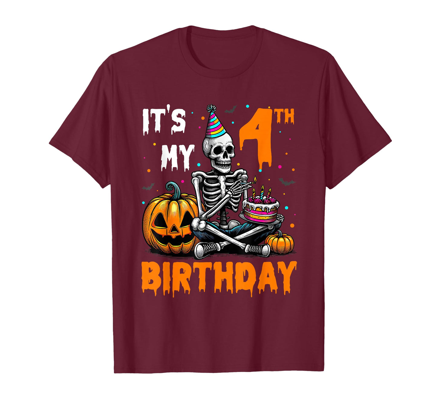 Skeleton 4th Birthday Halloween Party Kids 4 Years Gift T-Shirt