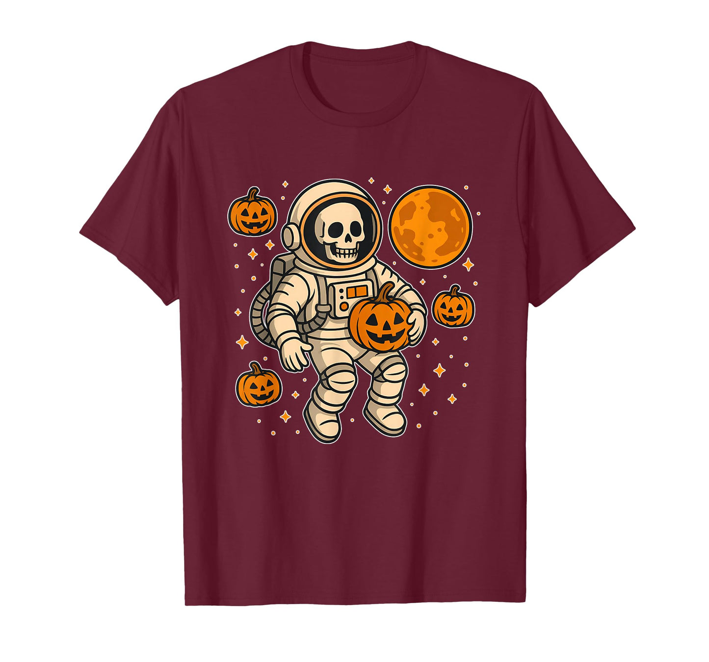 Astronaut Skeleton with Pumpkins in Space T-Shirt