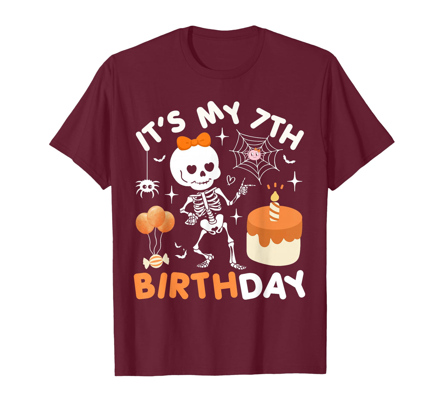 Its My 7th Birthday Funny Halloween Skeleton Birthday 7 Girl T-Shirt