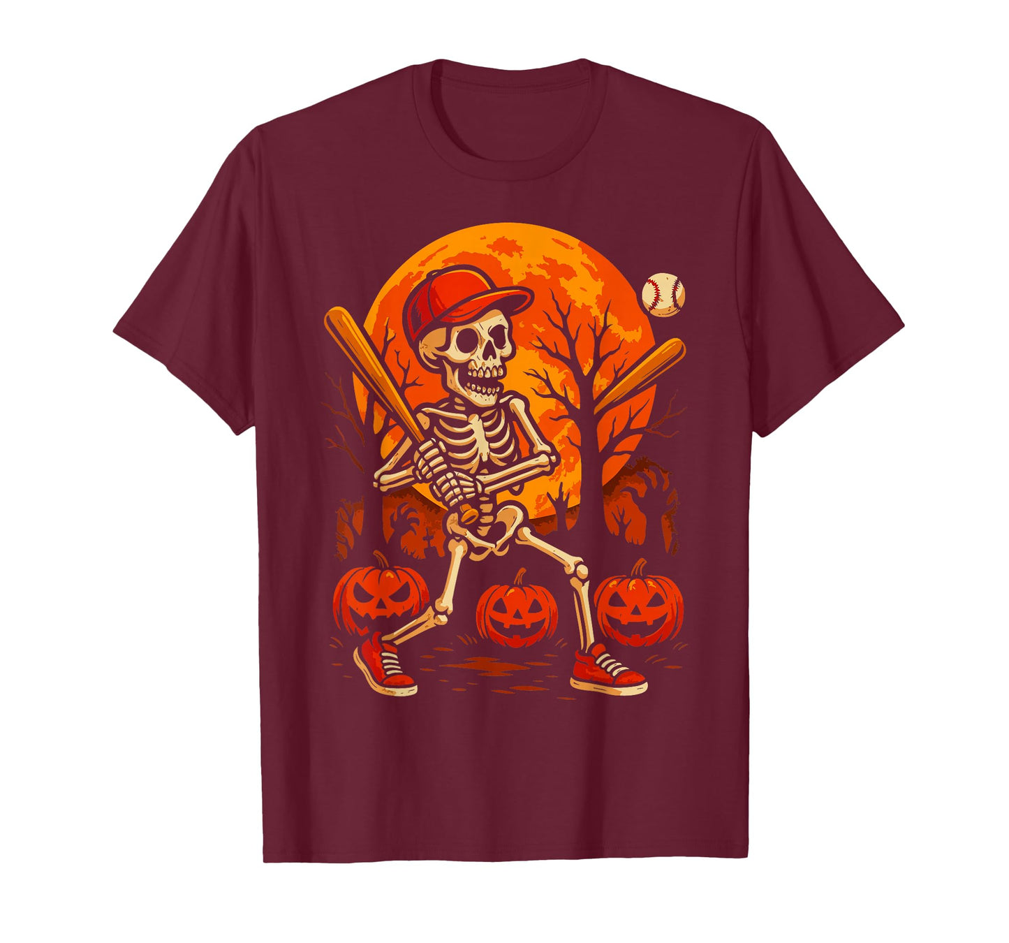Halloween Baseball Skeleton Costume Funny Men Boys Kids T-Shirt