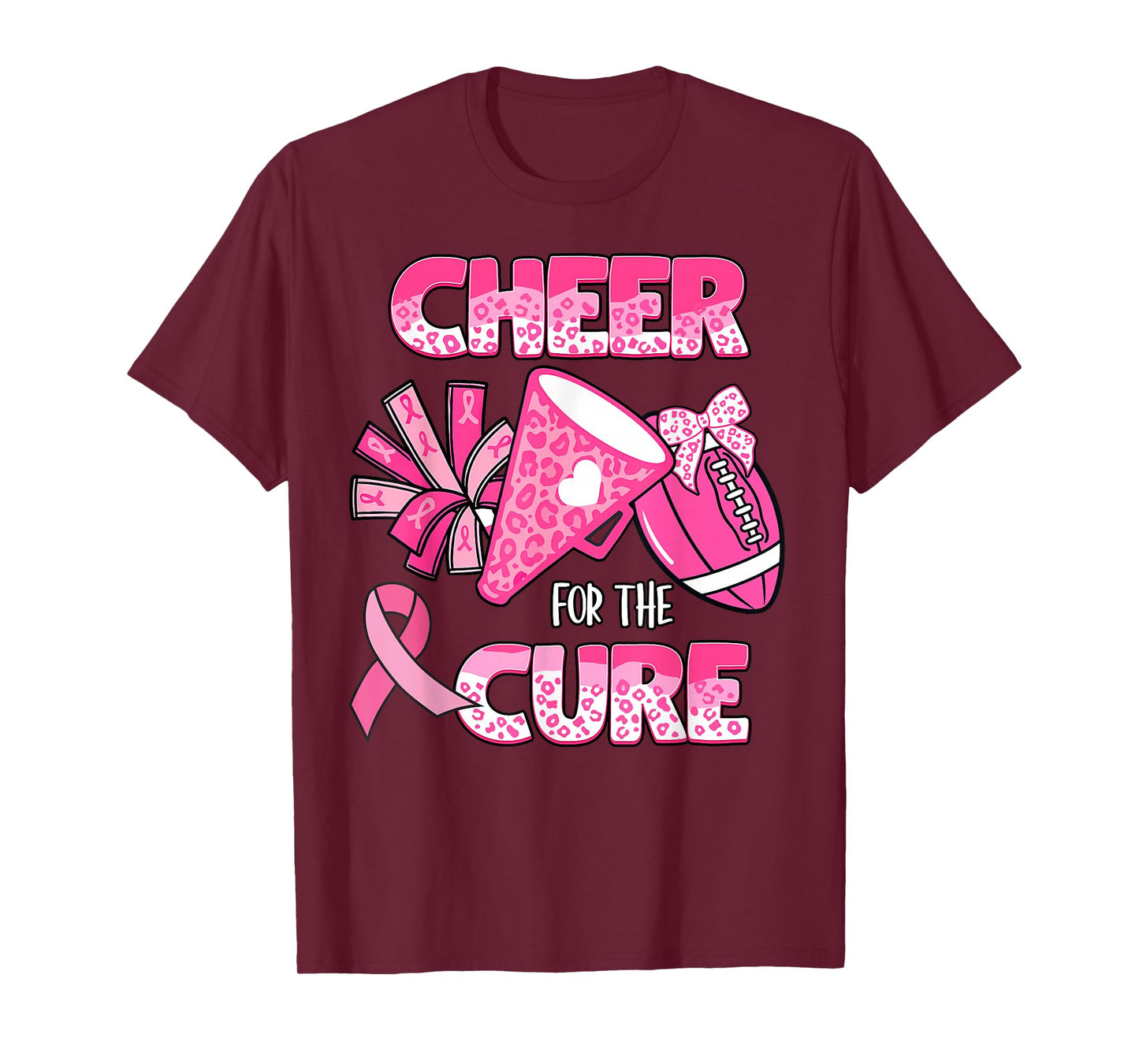 Cheer For The Cure Leopard Cheer Pink Football Women Girls T-Shirt