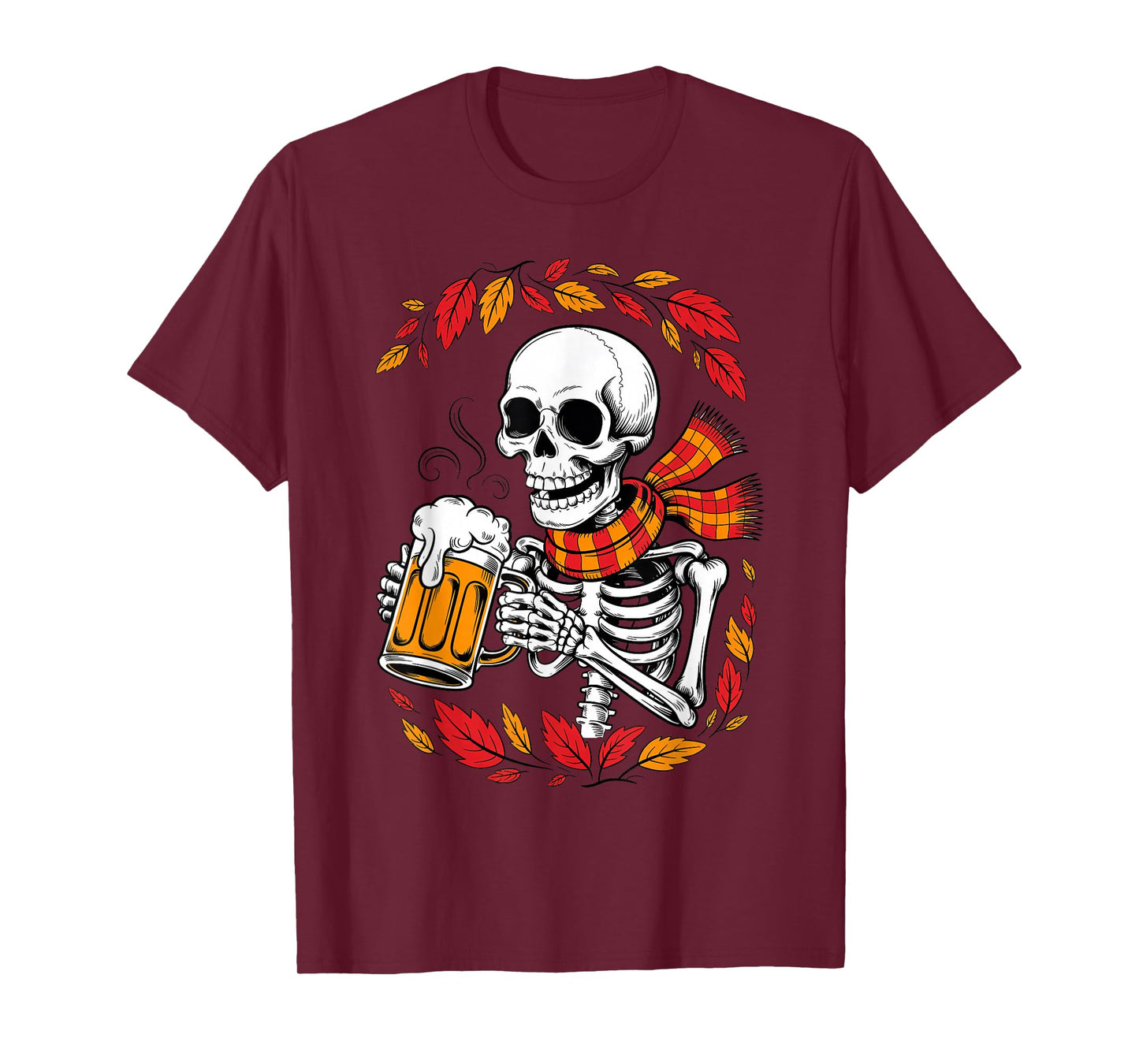 Skeleton Beer Drinker Halloween Thanksgiving Oktoberfest T-Shirt