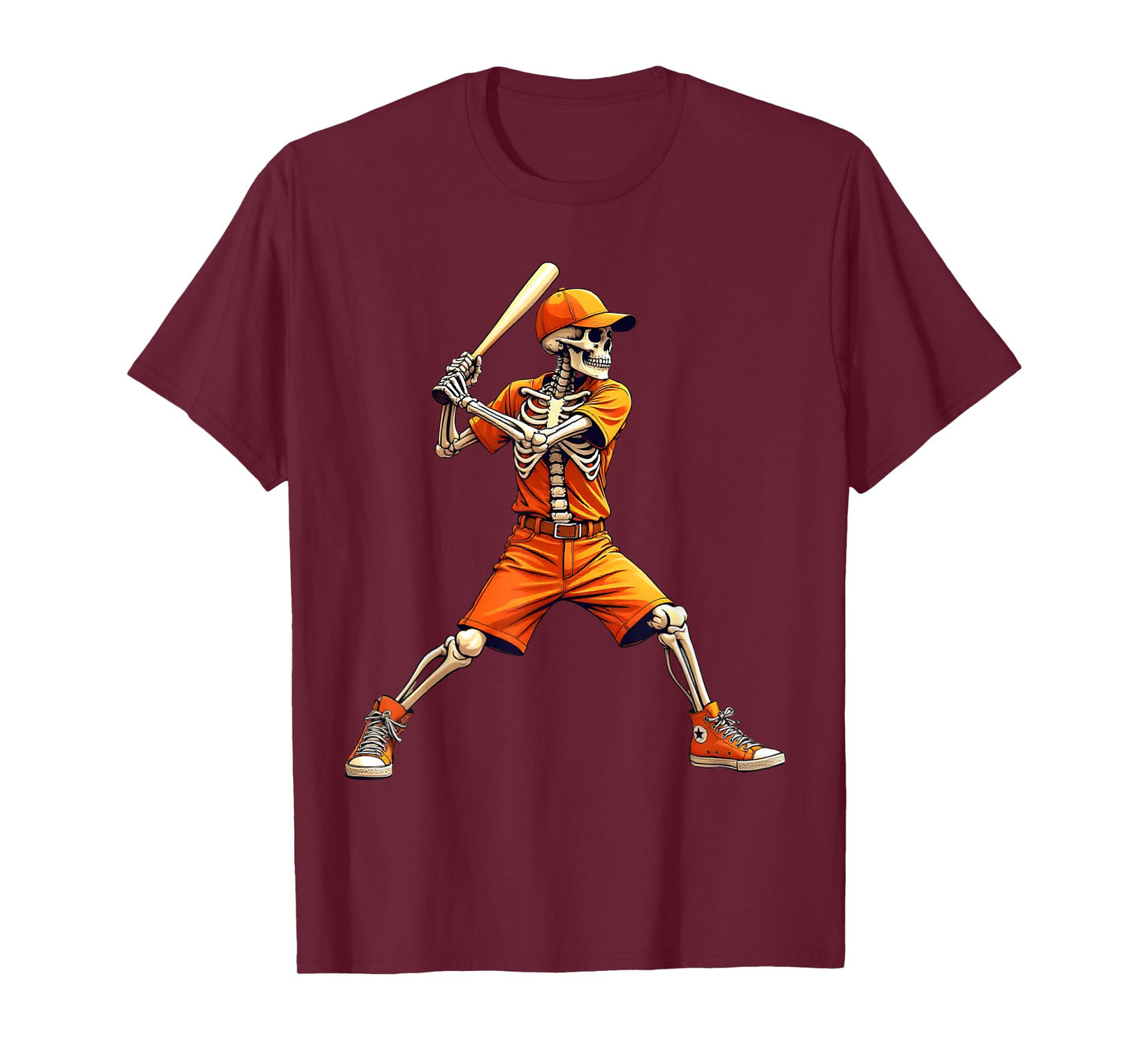 Funny Skeleton Baseball Halloween Scary Costume Men Boys T-Shirt
