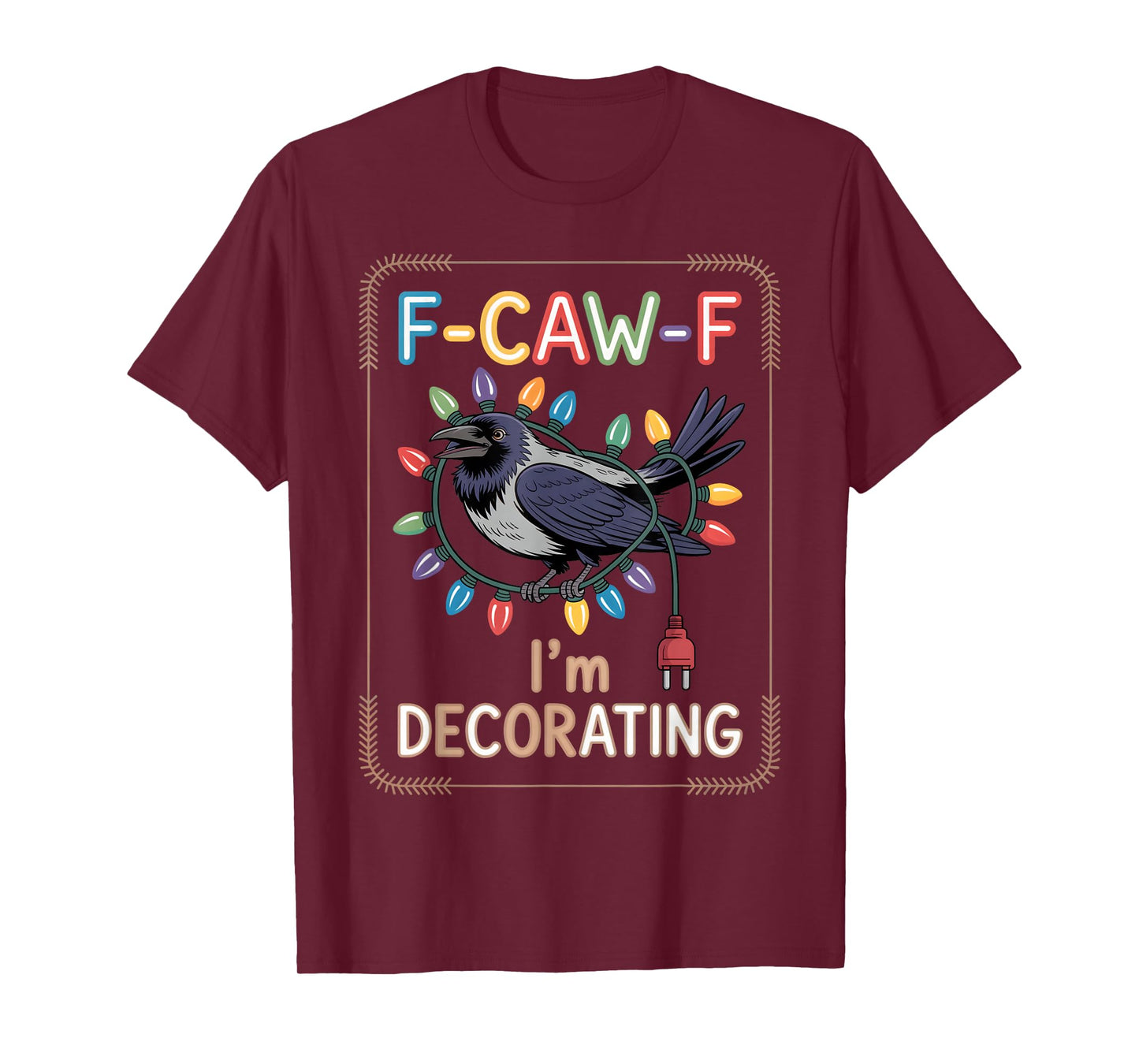 Black Crow F-Caw-F Funny Retro Christmas Lights Santa hat T-Shirt