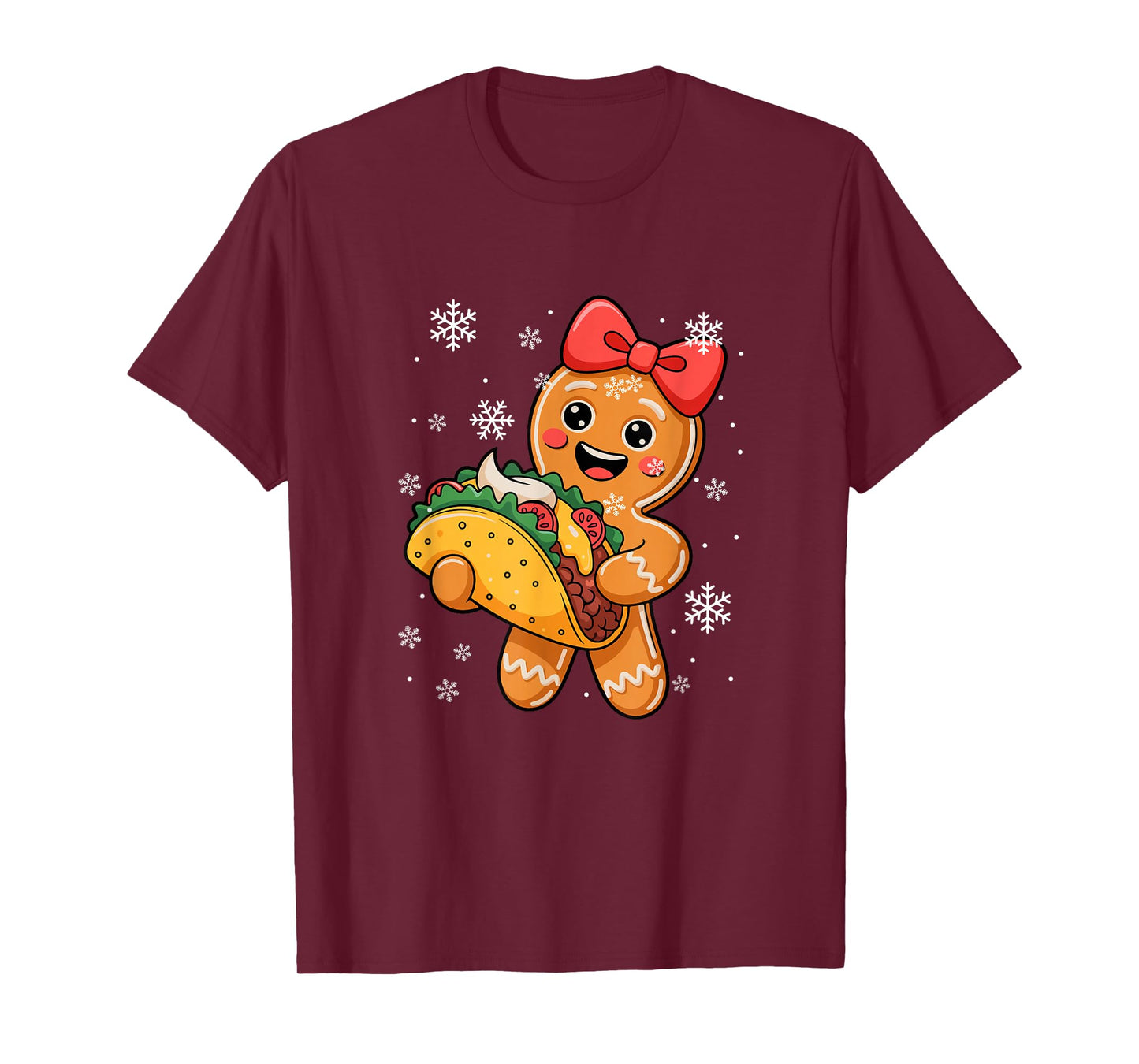 Gingerbread Holding Taco As Christmas Tree Food Lover Kids T-Shirt