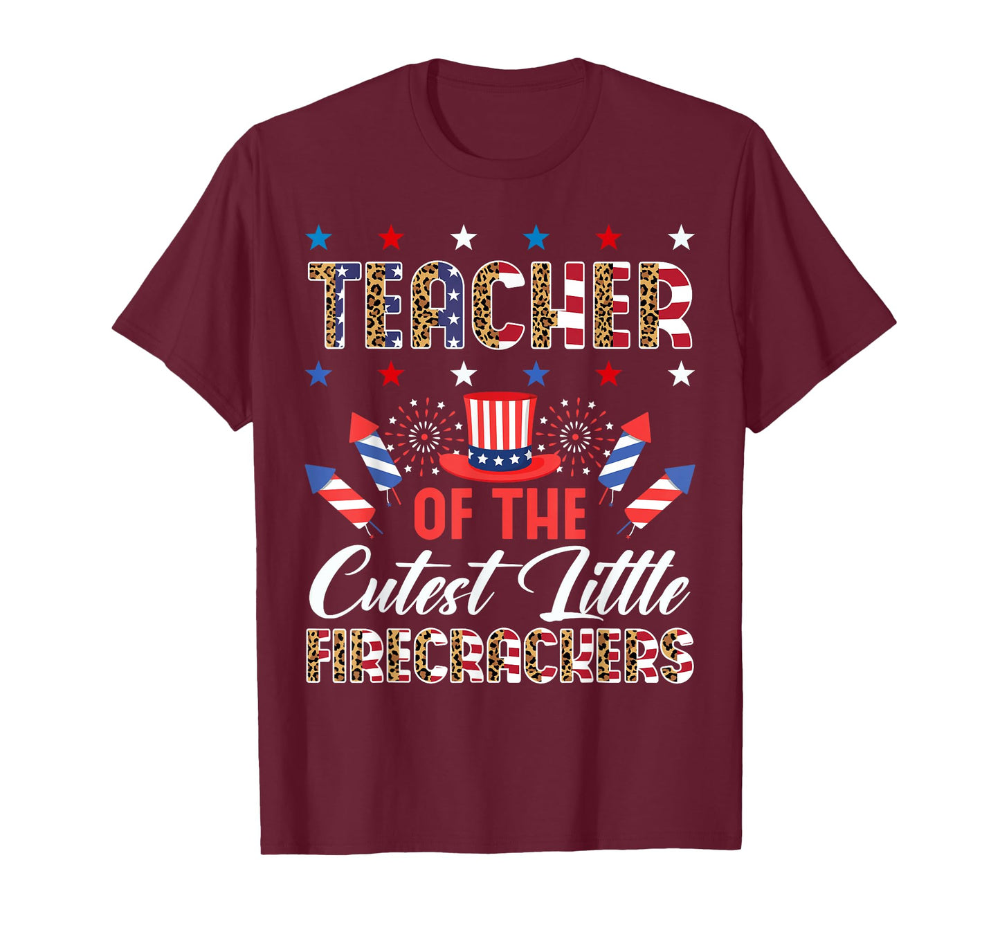 Teacher Of The Cutest Little Firecrackers 4th July Leopard Men Women T-Shirt