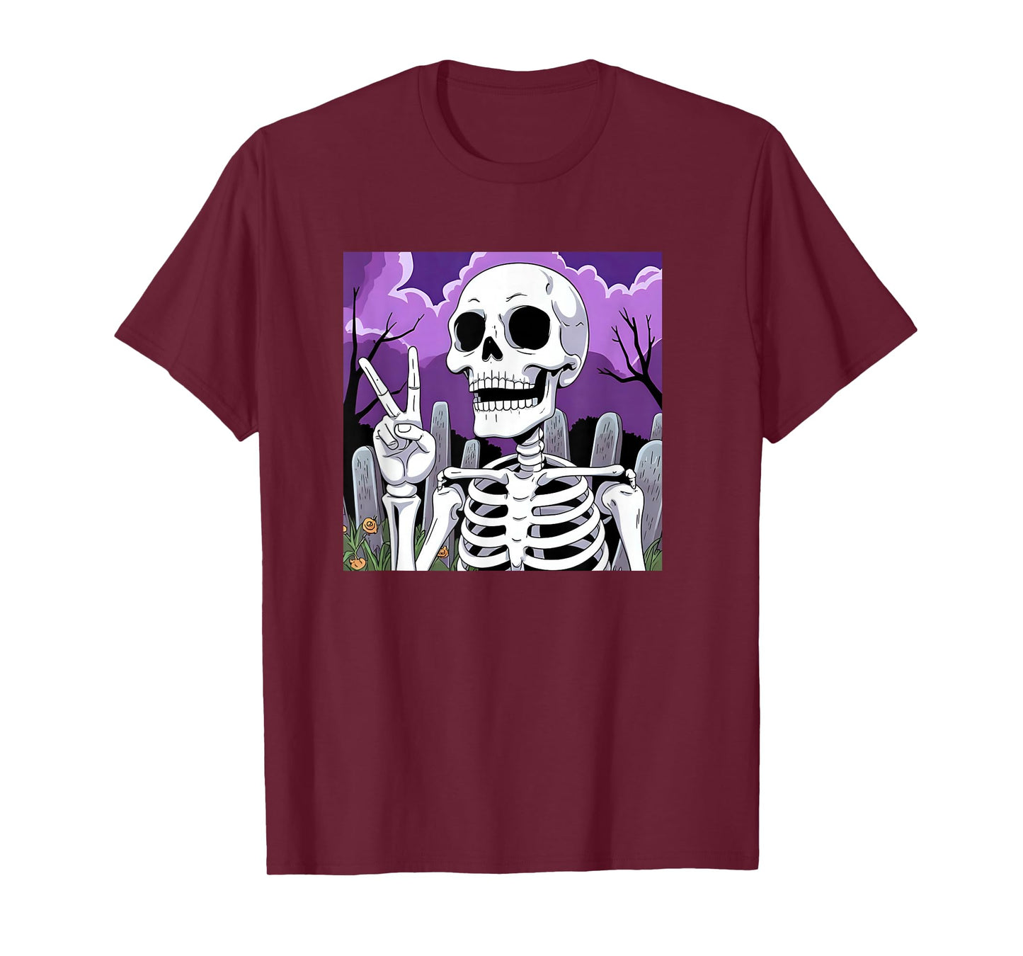 Skeleton Hand Peace Sign Anime Halloween All Hallows Eve T-Shirt