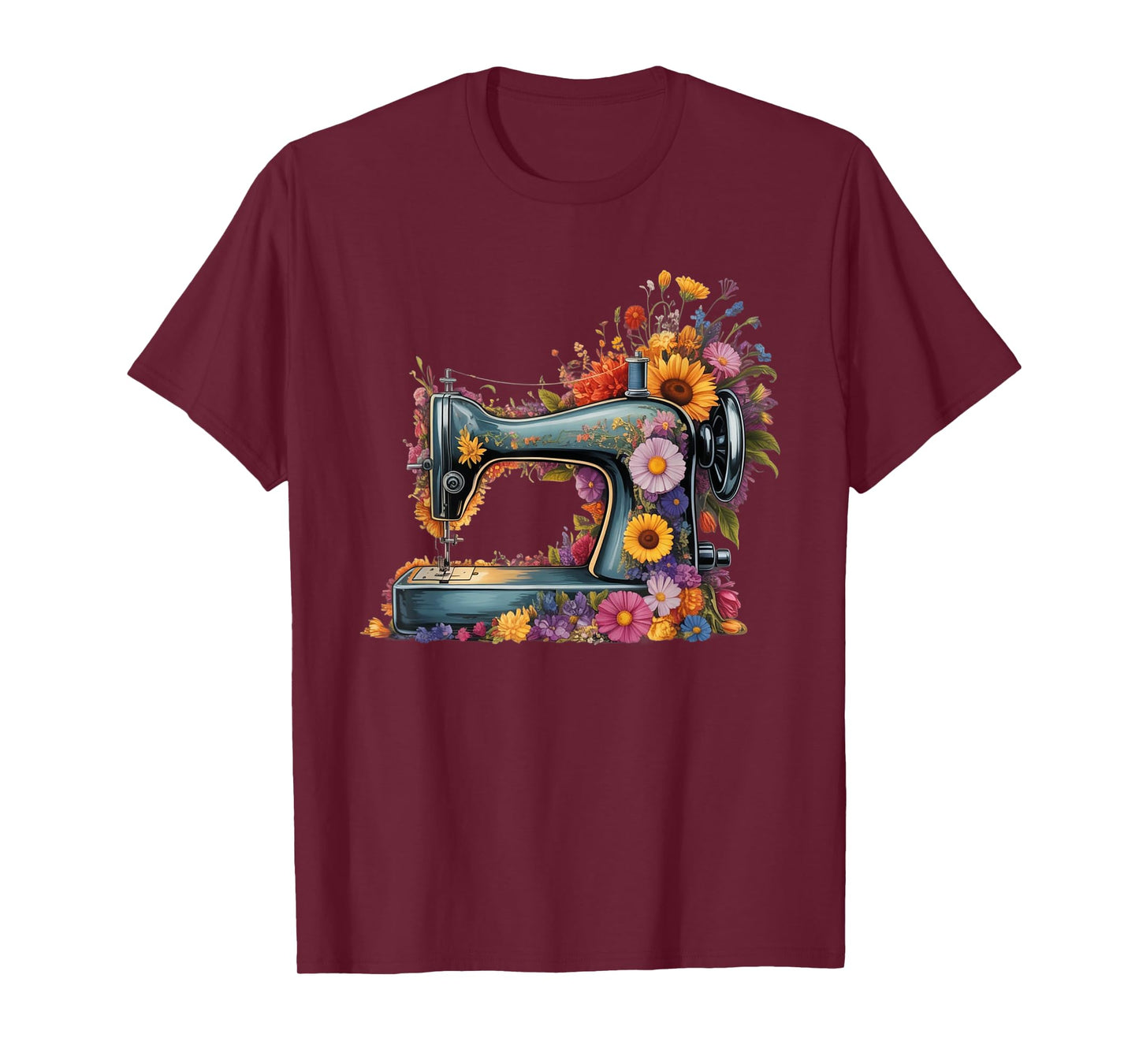 Vintage Sewing Machine with Floral Bloom Quilters Crafters T-Shirt