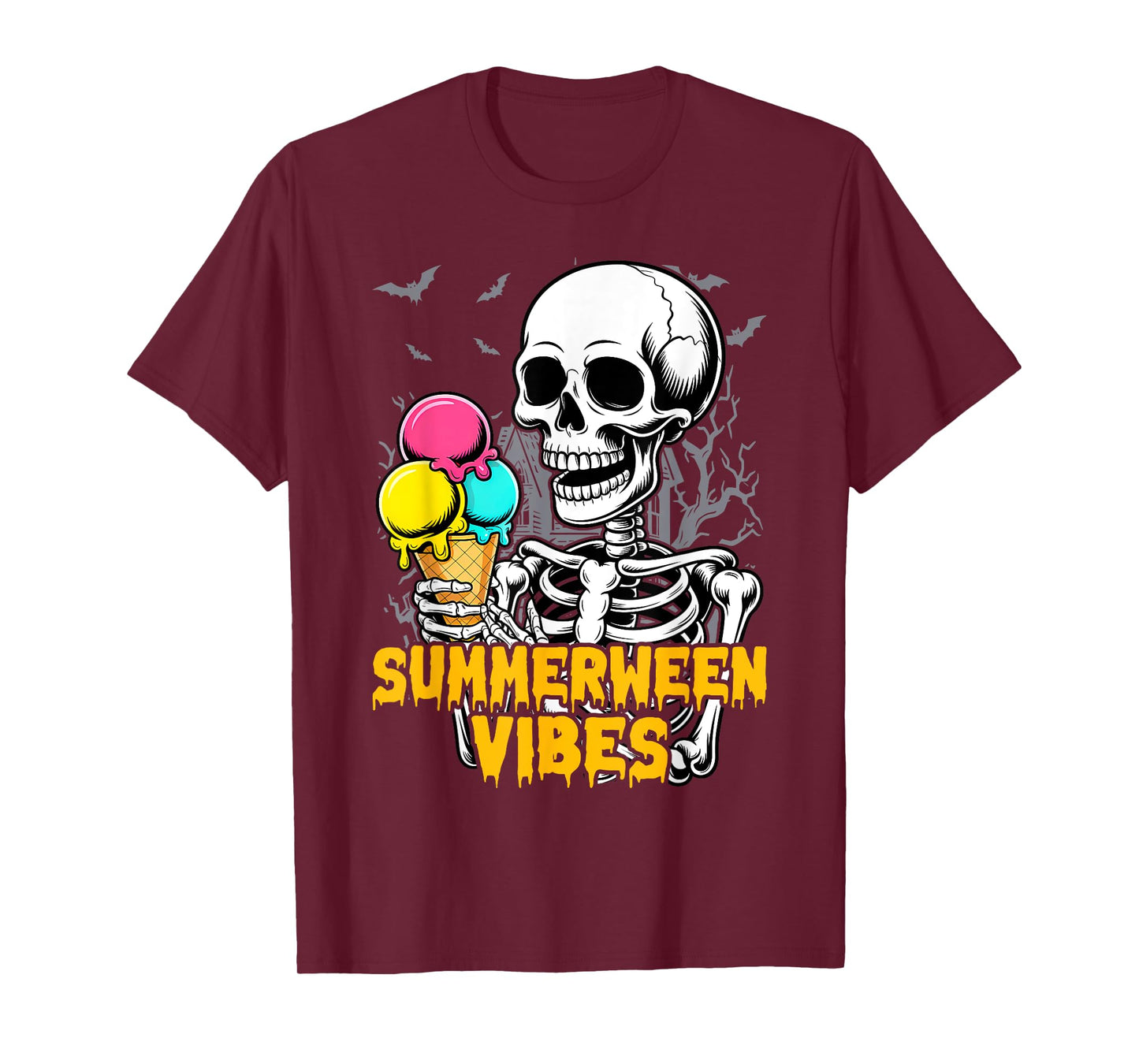 Summerween Skeleton Ice Cream Halloween Summer Vacation T-Shirt