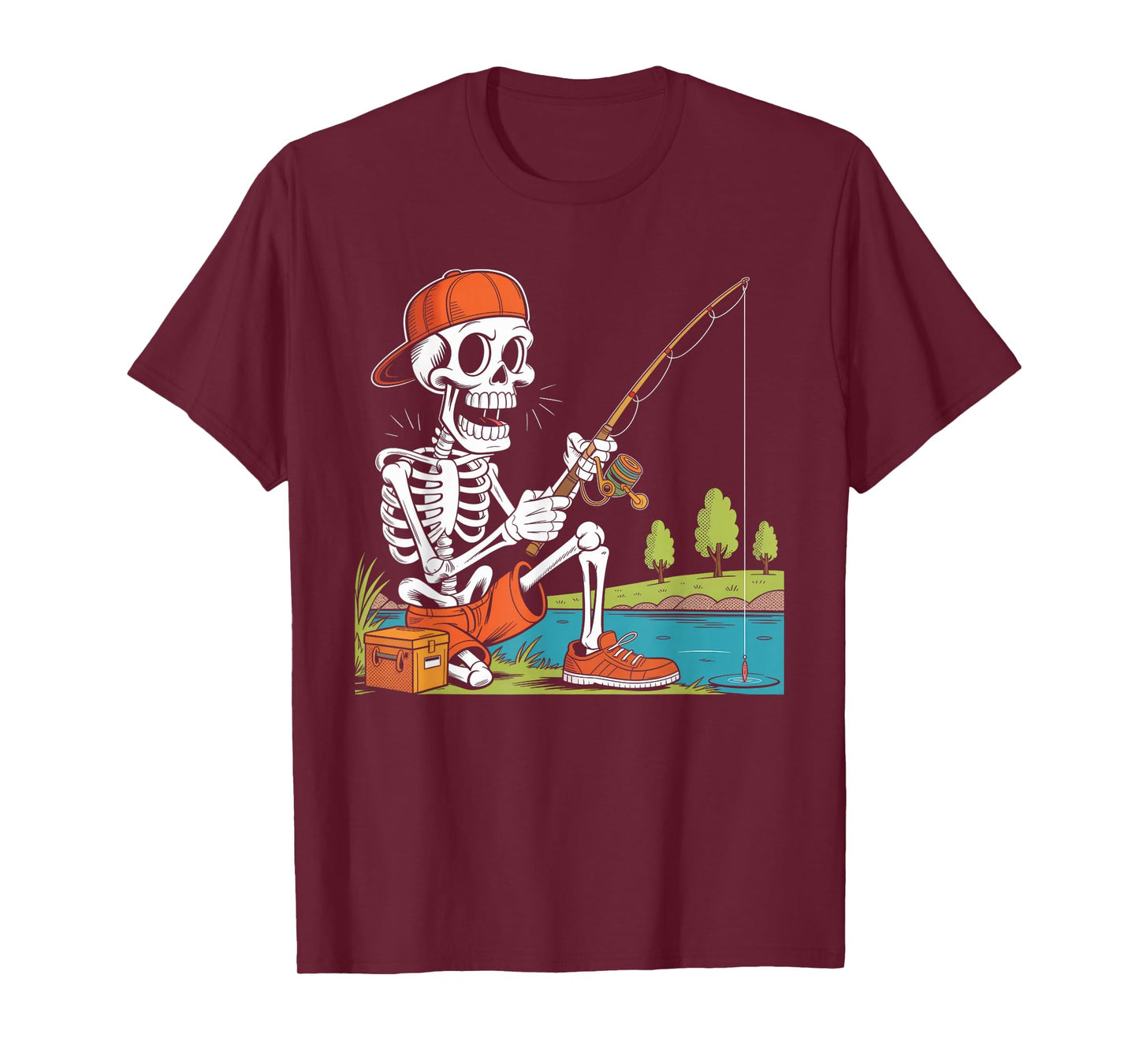 Skeleton Fishing Halloween Costume Funny Fishing Boys Kids T-Shirt
