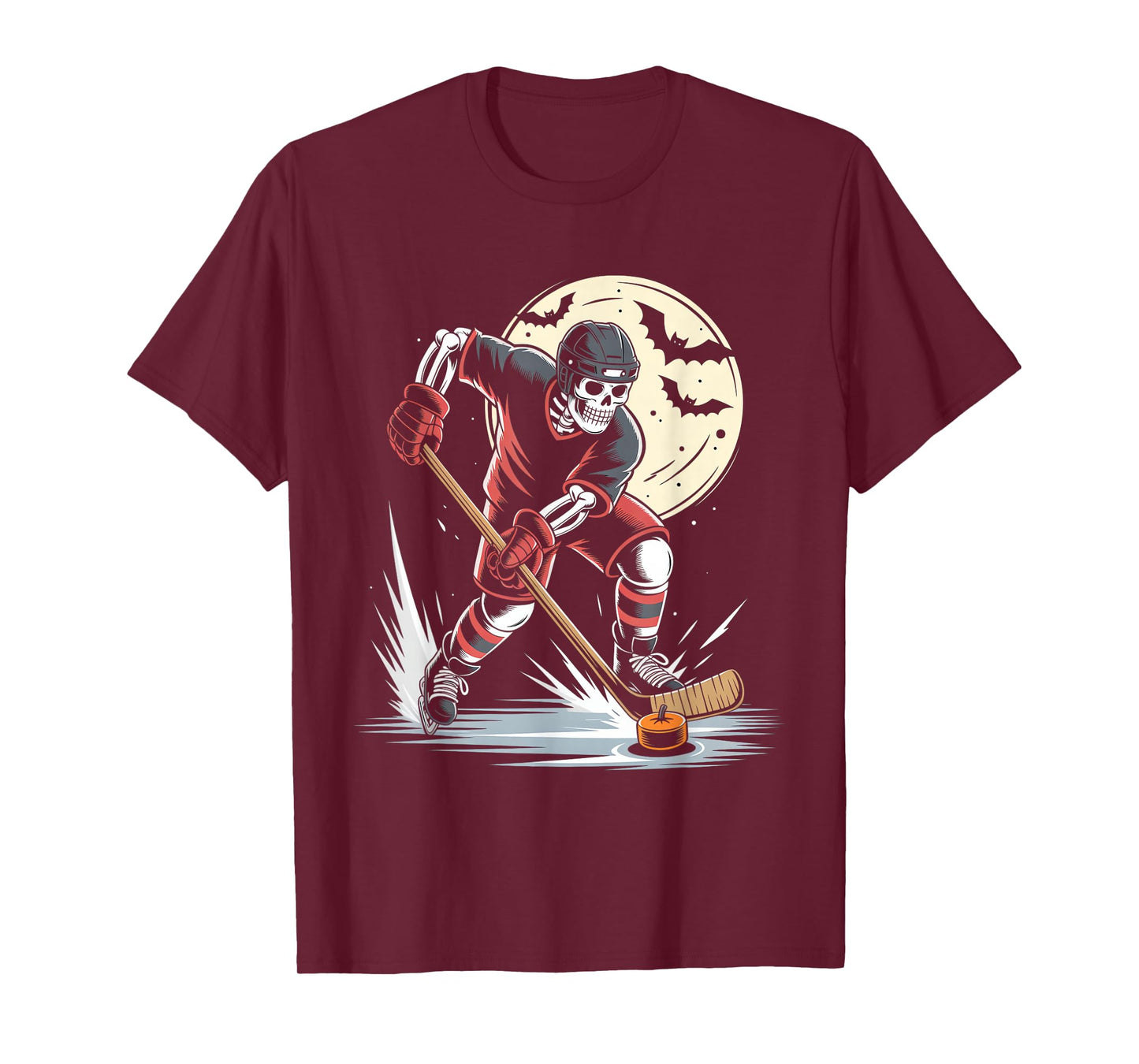 Skeleton Ice Hockey Halloween Spooky Hockey Player T-Shirt