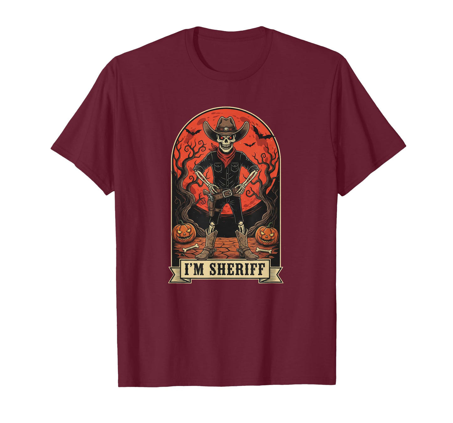 Halloween Funny for Sheriff Skeleton on The red Moon T-Shirt