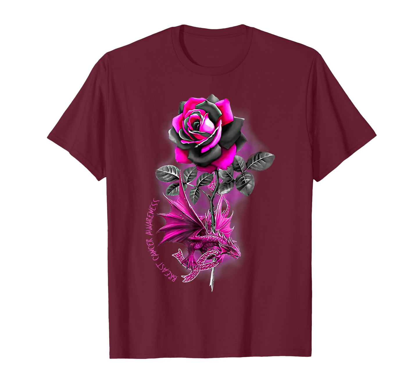Breast Cancer Dragon Ribbon Pink Warrior Rose Flower Dragon T-Shirt