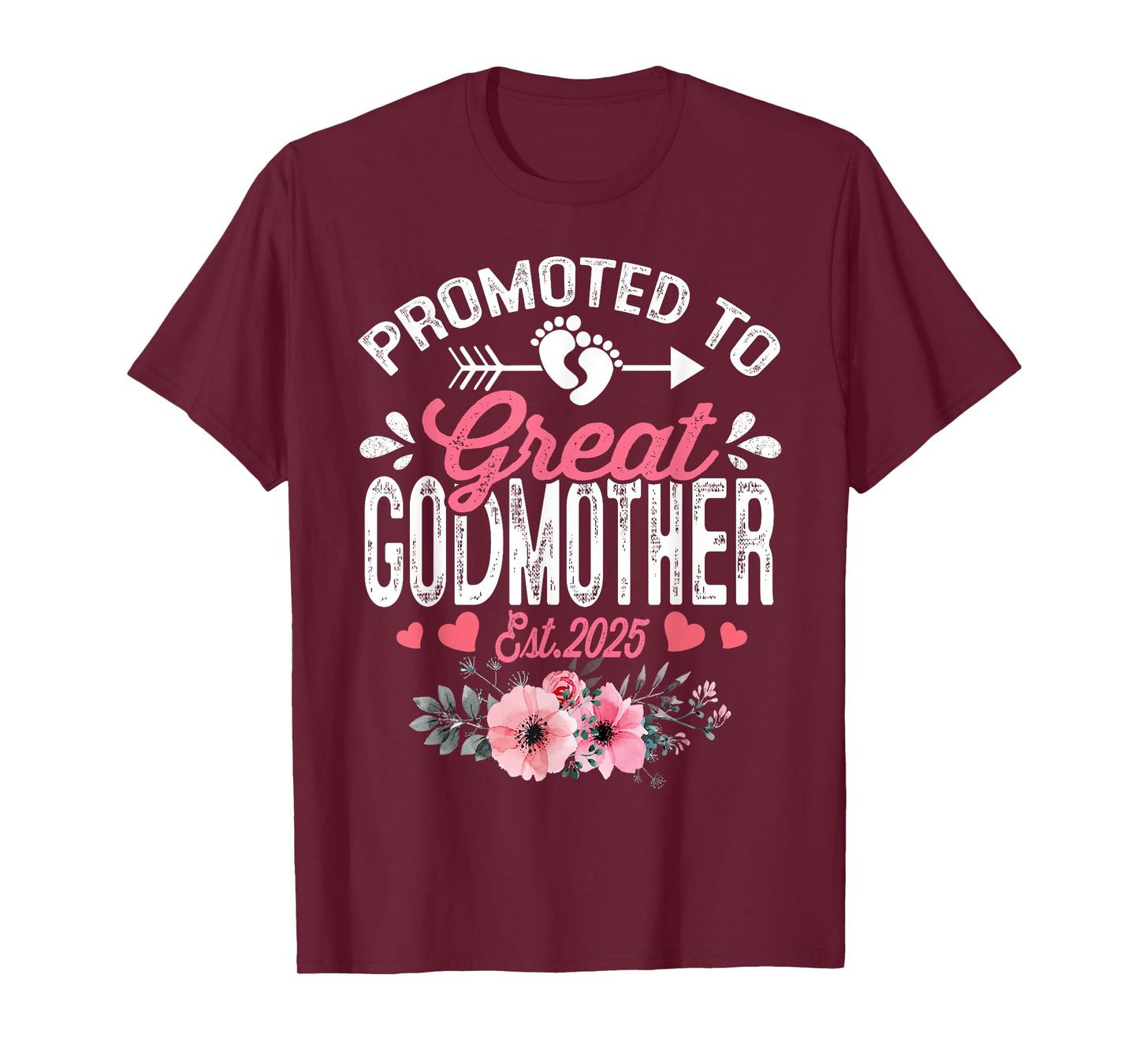 Promoted To Great Godmother Est 2025 Floral T-Shirt