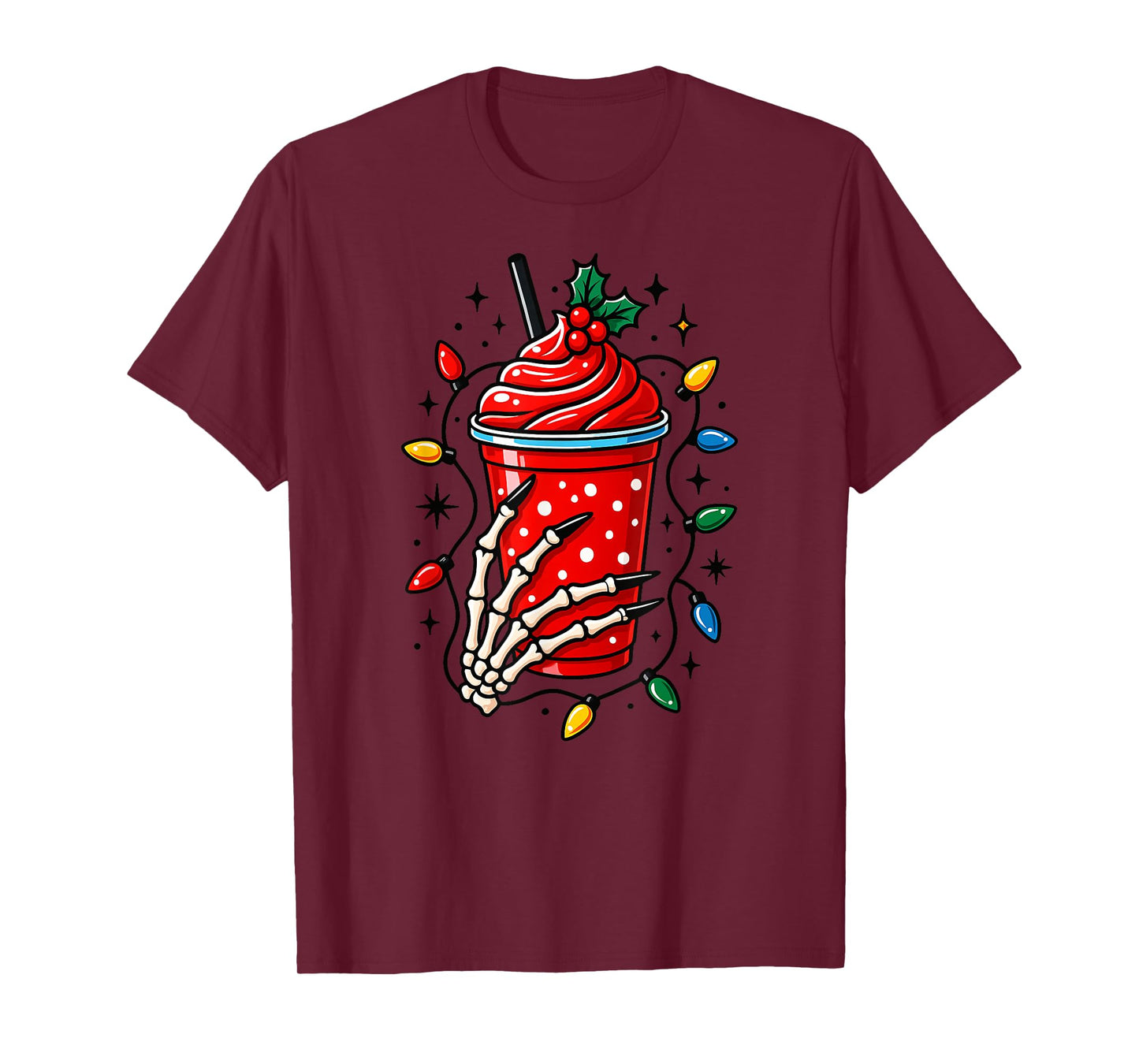 Skeleton Hand Halloween Frappe Christmas Lights Xmas T-Shirt