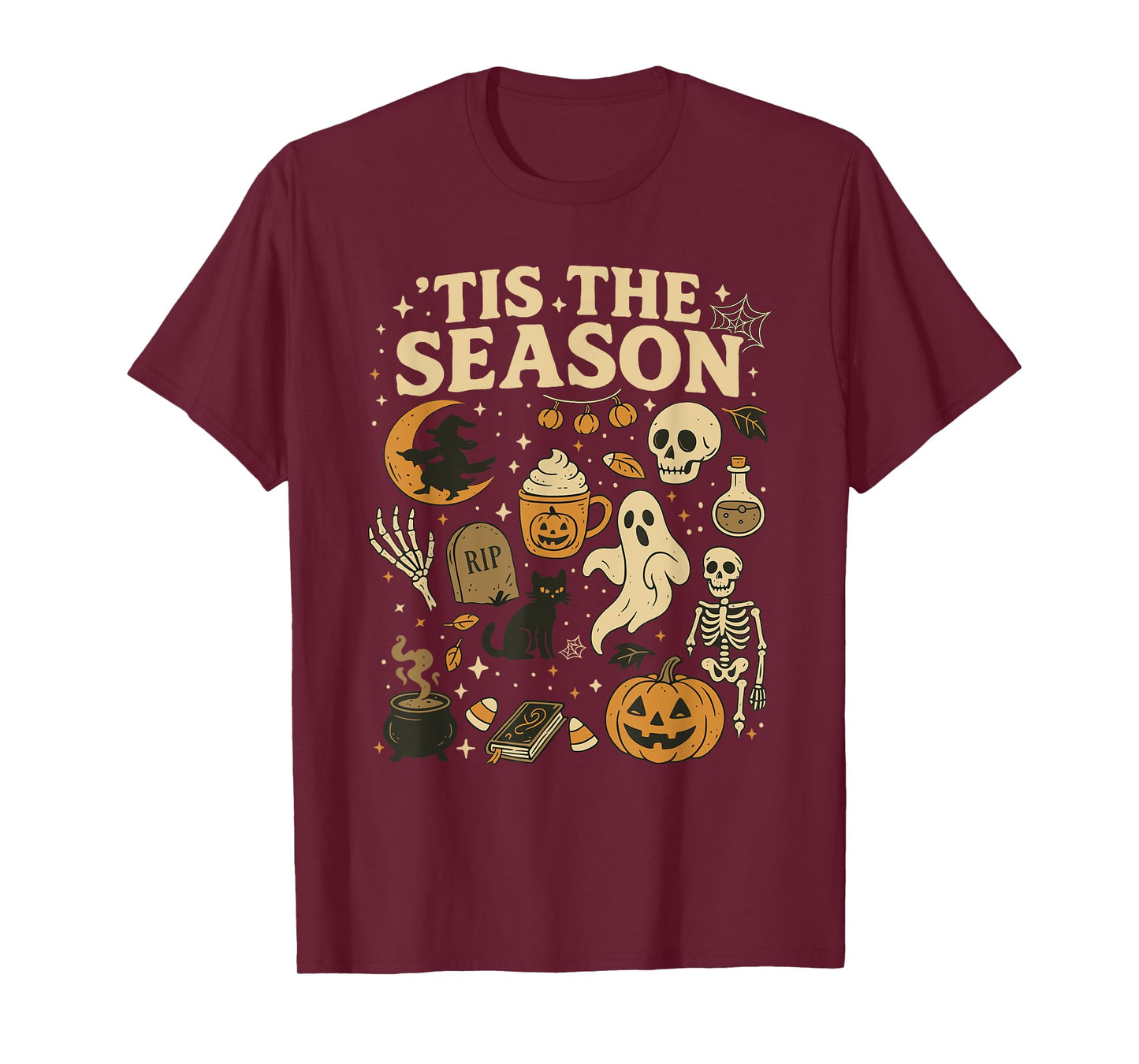 Tis The Season for Fall with Halloween Skeleton Ghost Witch T-Shirt