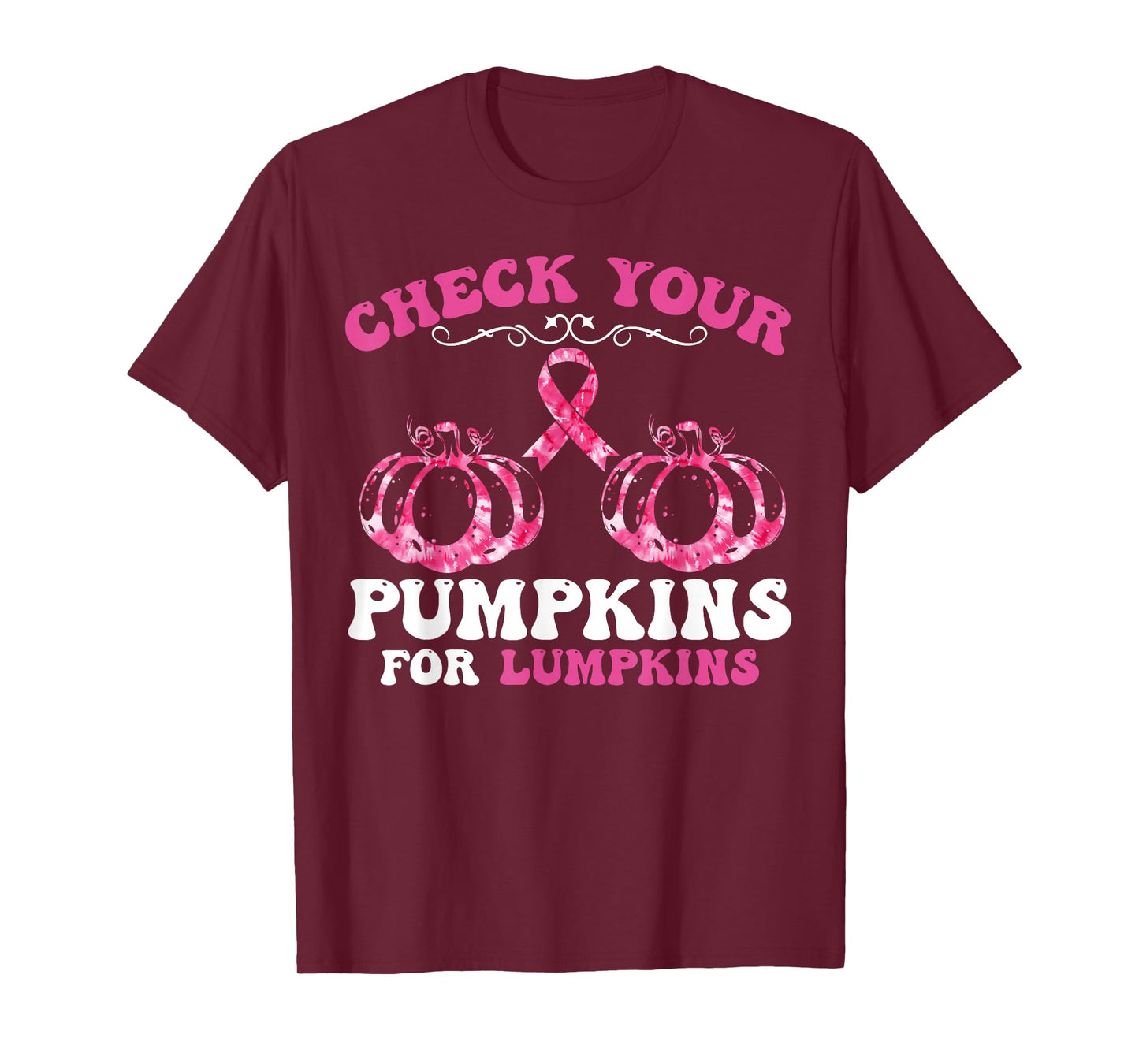 Check Your Pumpkins Breast Cancer Awareness Women Halloween T-Shirt