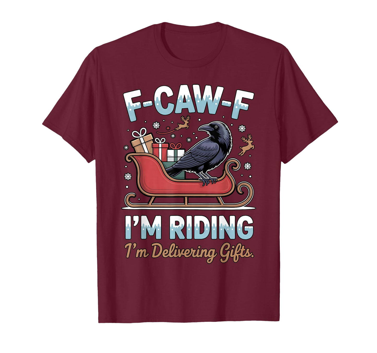 Black Crow F-Caw-F Funny Retro Christmas Lights Santa hat T-Shirt