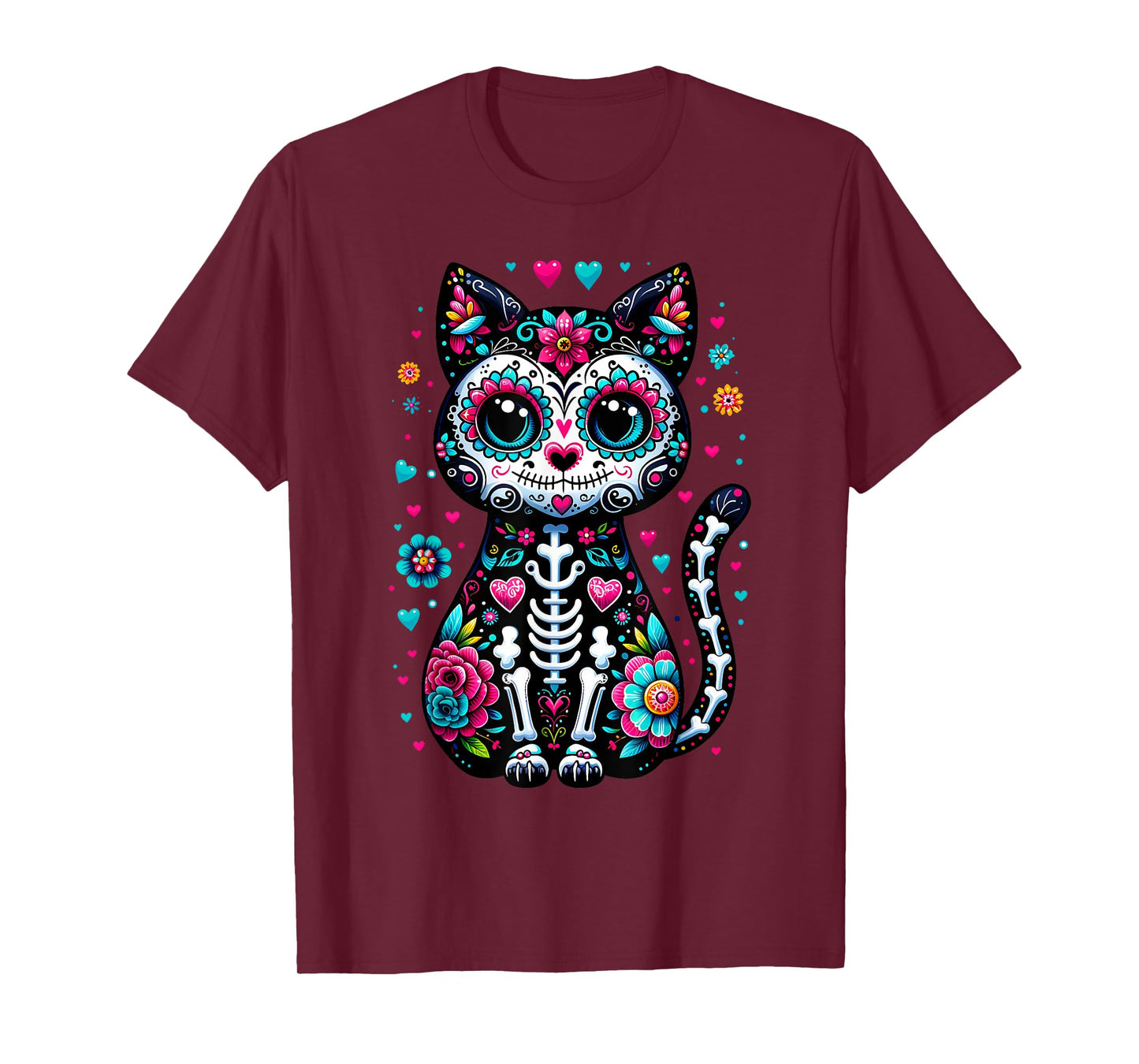Dia De Los Muertos Cinco De Mayo Cat Sugar Skull Men Women T-Shirt