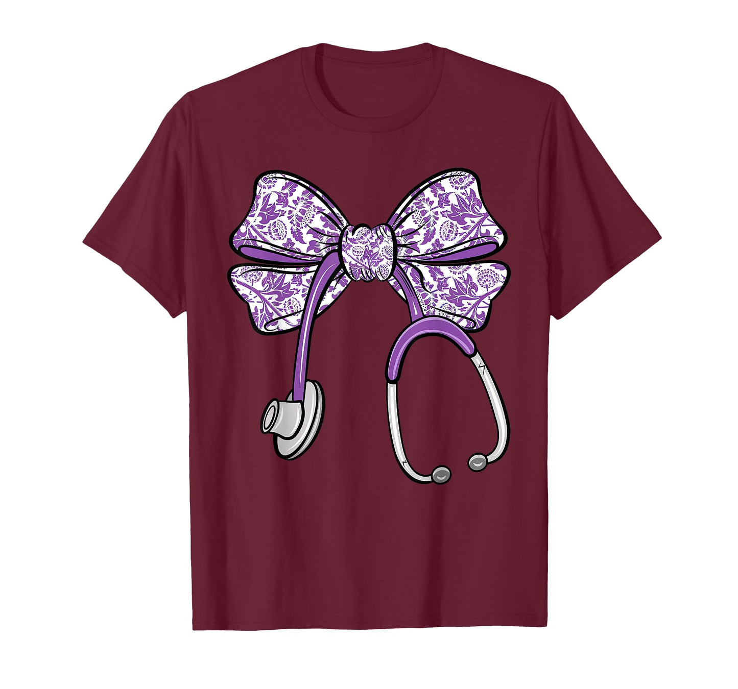 Cute Floral Coquette Purple Nurse Bow Ribbon Stethoscope RN T-Shirt