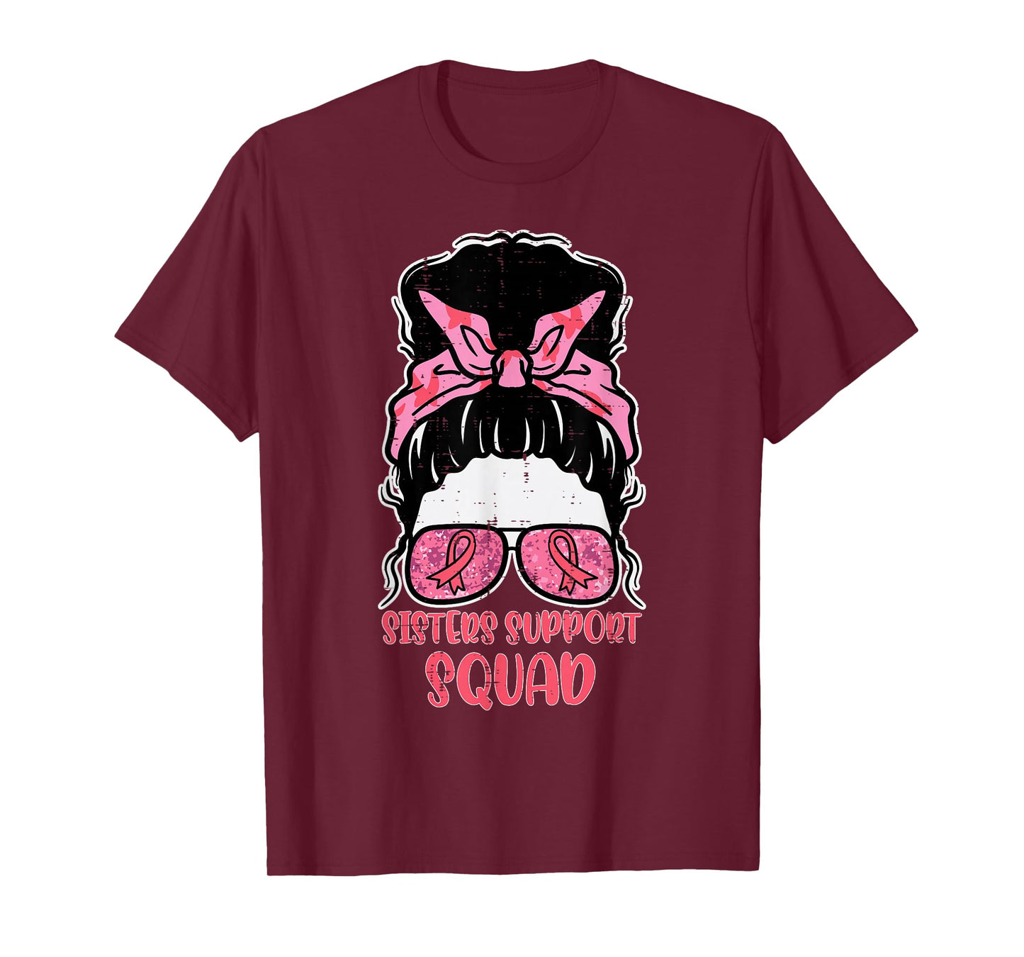 Sisters Support Squad Hairbun Breast Cancer Awareness Women T-Shirt