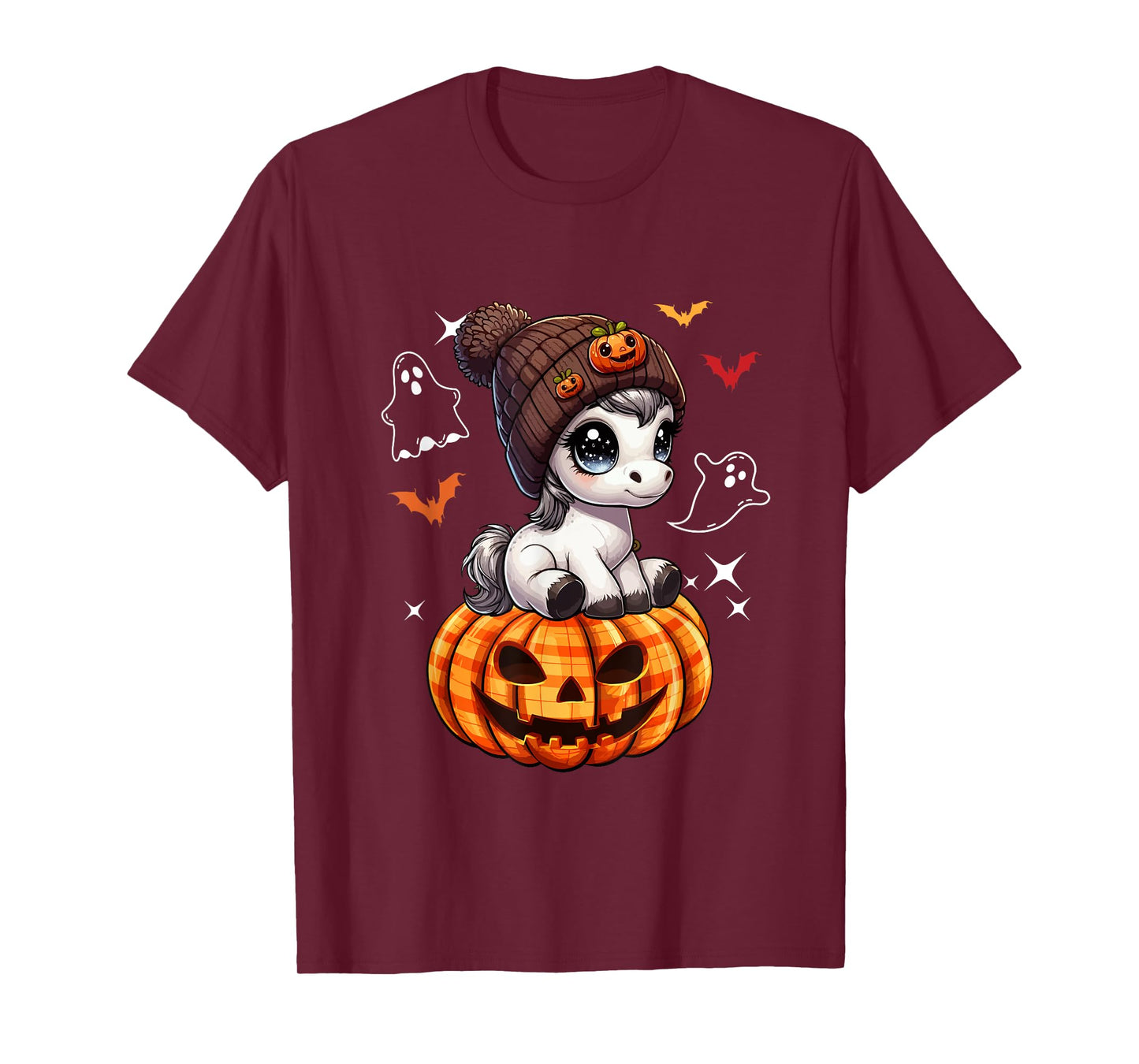 Horse Wearing Knitted Hat Halloween Carved Pumpkins Farmer T-Shirt