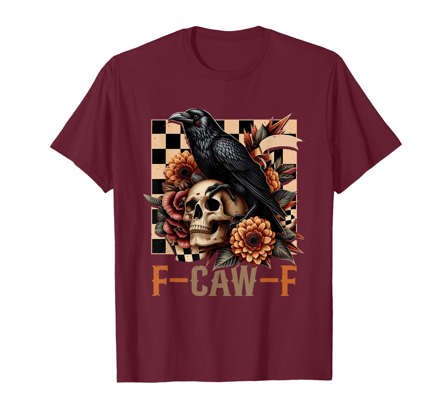 Halloween F Caw F Black Raven Bird F-Caw-F Crow Checkered T-Shirt