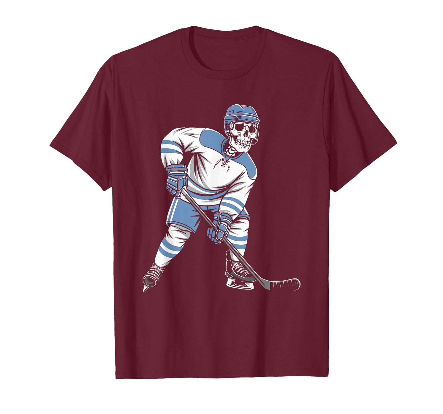 Skeleton Playing Hockey Funny Halloween Art T-Shirt