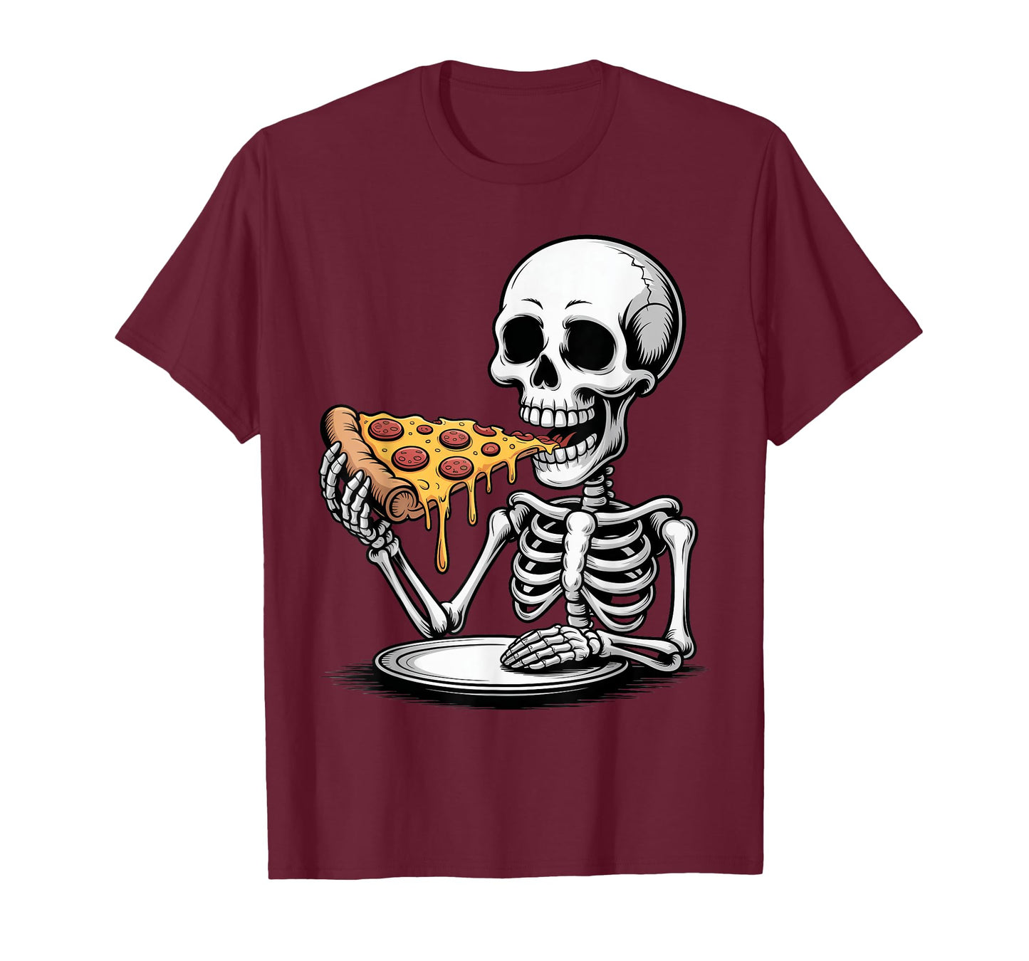 Skeleton Eating Pizza Halloween Trick or Treat Spooky Season T-Shirt