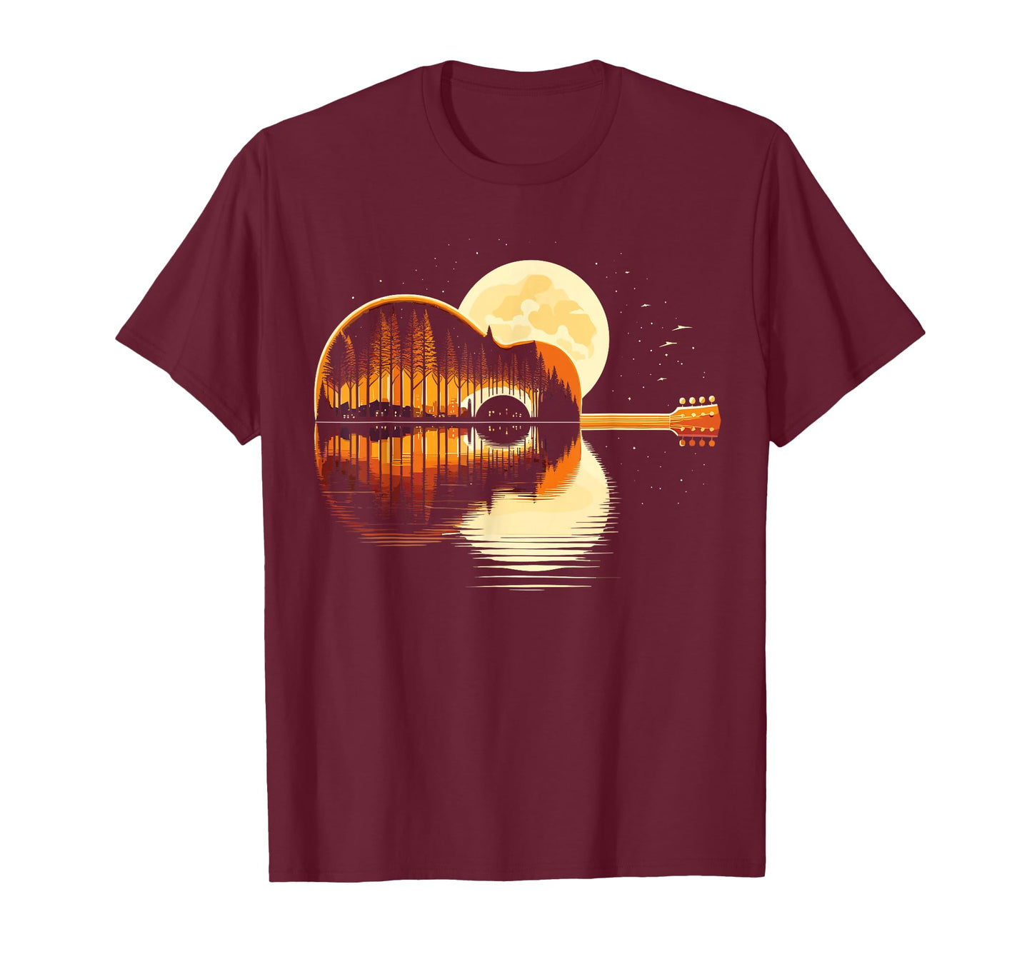 Guitar Nature Moon Retro Guitarist Acoustic T-Shirt