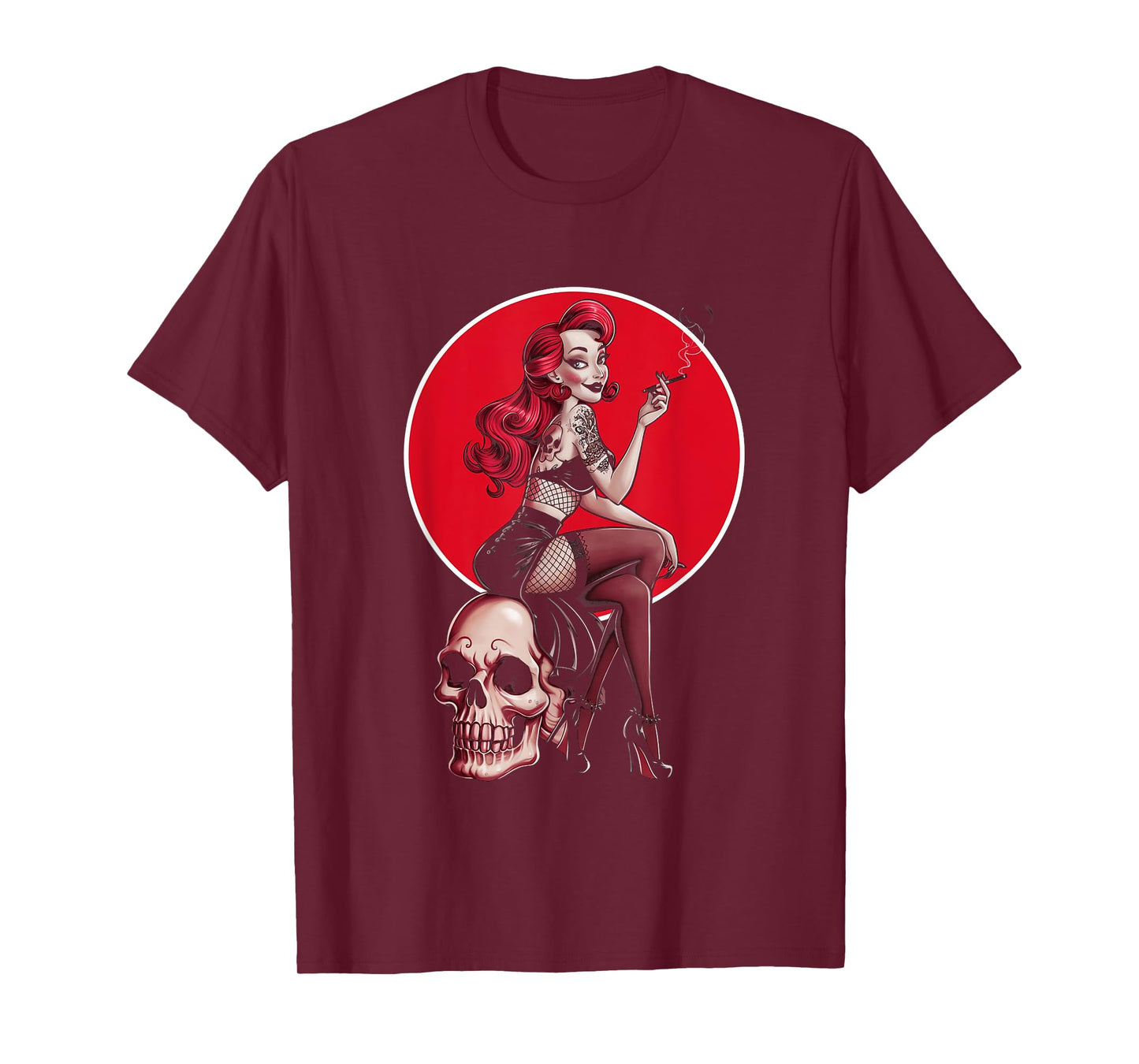 Tattoo Goth Pin-up Girl with Skull Vintage Horror Rockabilly T-Shirt