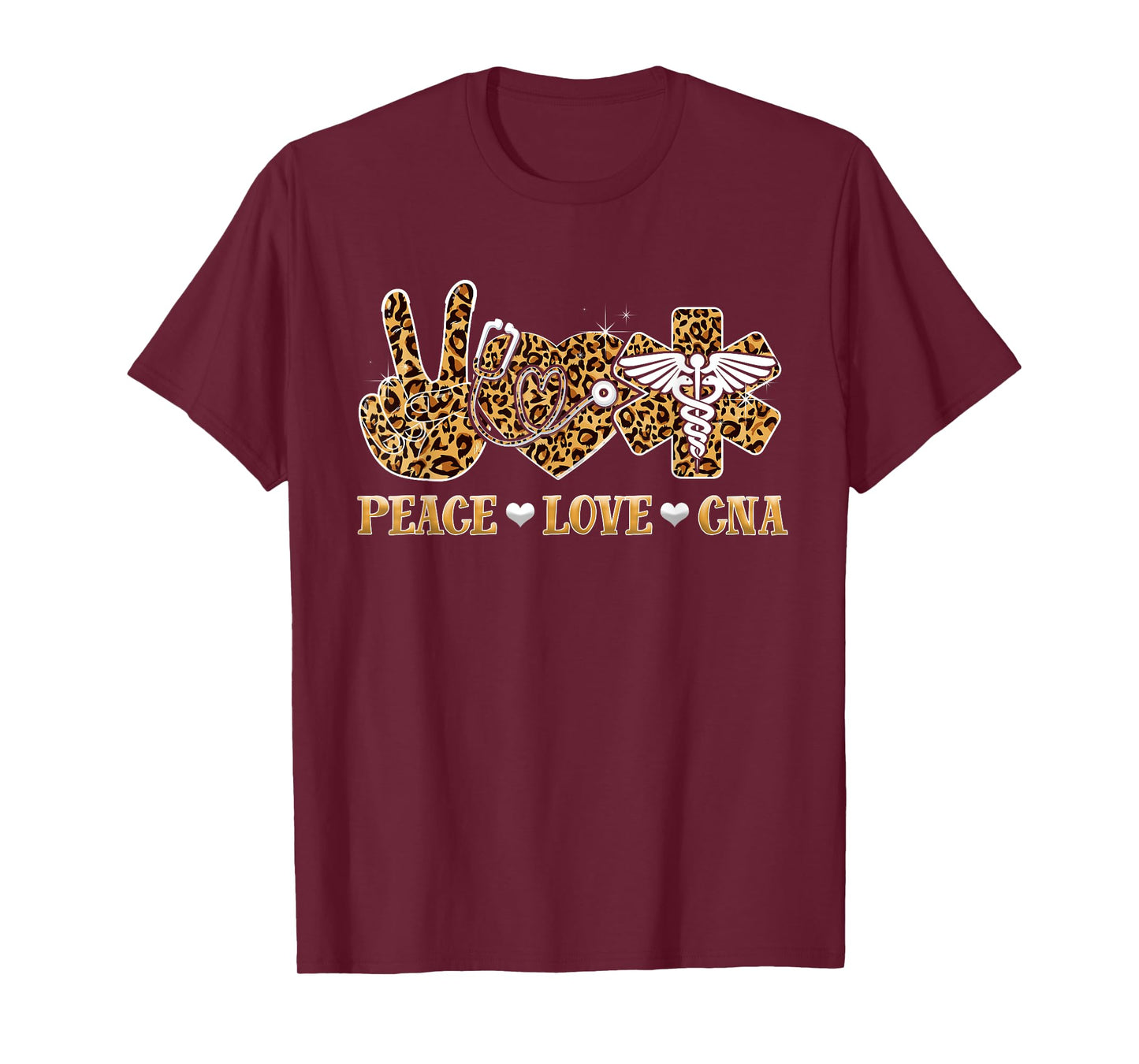 Peace Love Cna Nurse Life Leopard Print Stethoscope Heart T-Shirt