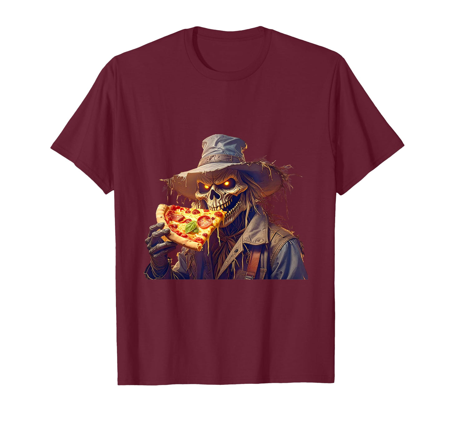 Scary Spooky Skeleton Scarecrow Pizza Lover Halloween Goth T-Shirt