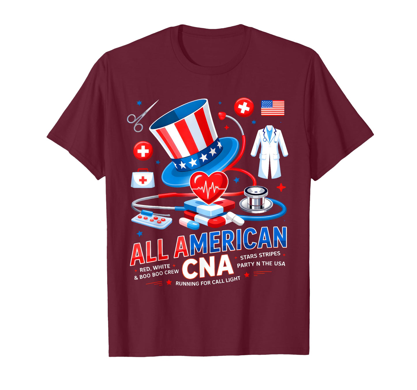 All American CNA 4th Of July Scrub Top Patriot Women RN CNA T-Shirt