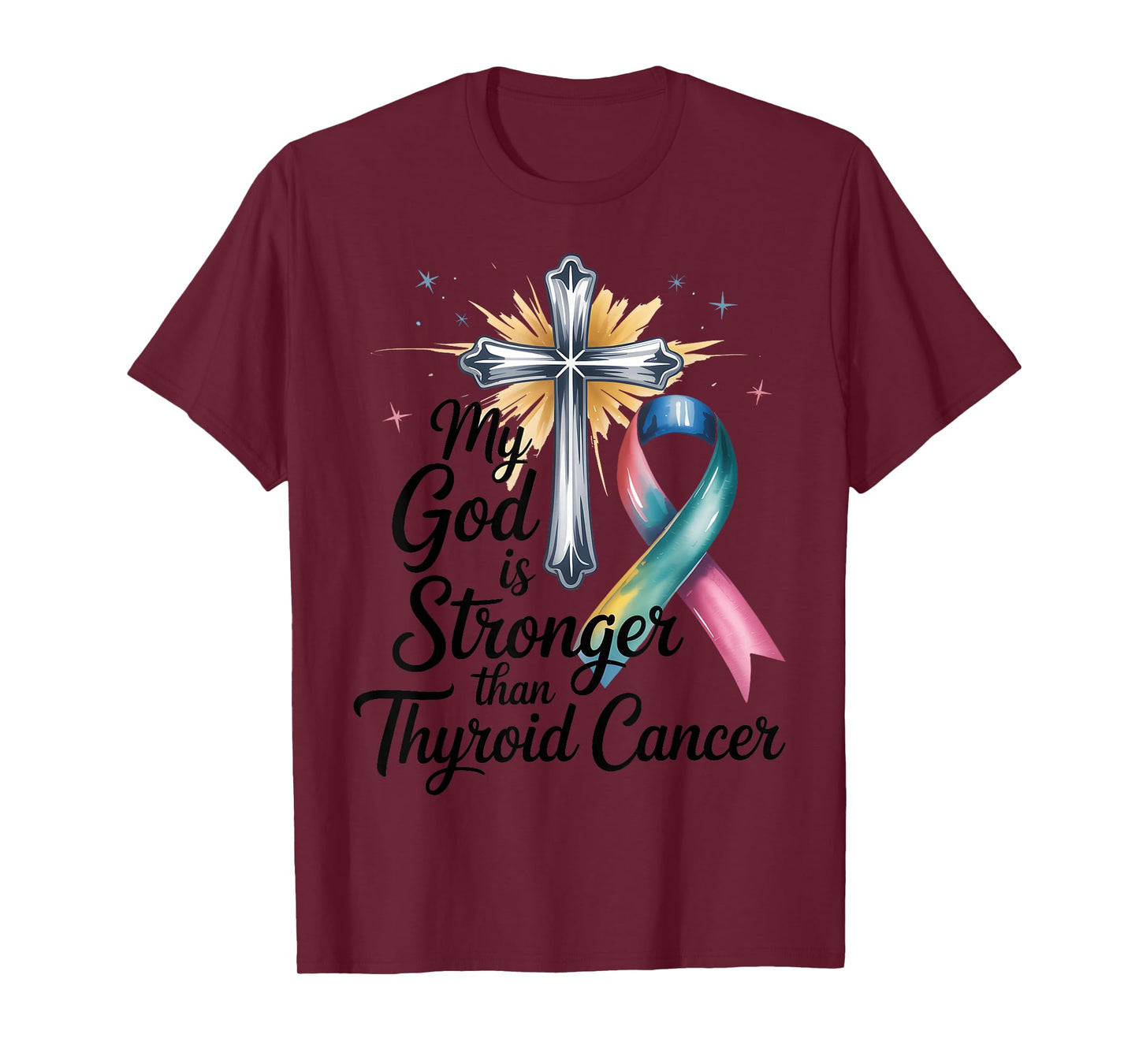 My God Is Stronger Than Thyroid Cancer Awareness Christian T-Shirt
