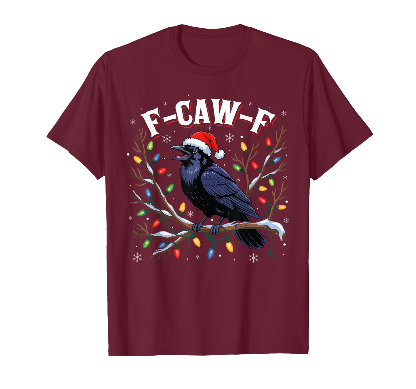 Black Crow Humor F-Caw-F Funny Christmas Lights Santa Hat T-Shirt