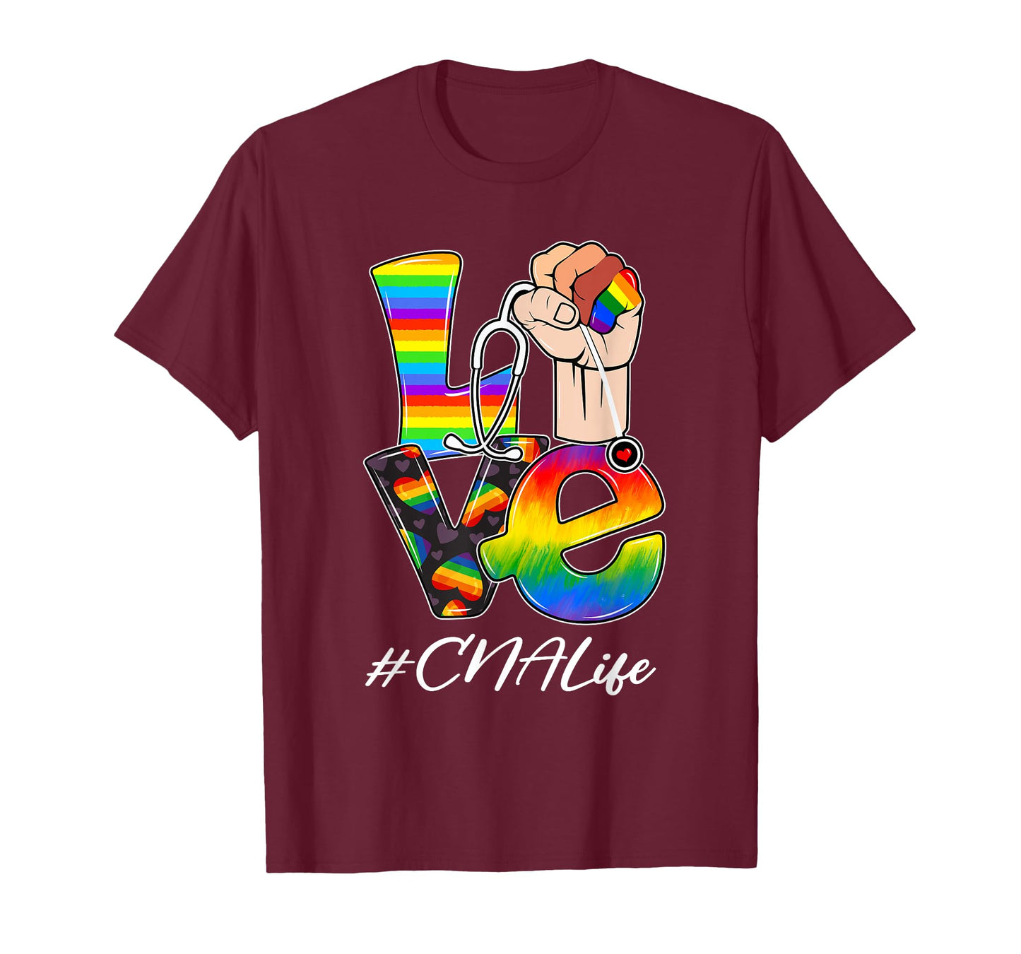 LOVE CNA Life Nurse LGBT Gay Pride Rainbow Flag Nursing T-Shirt