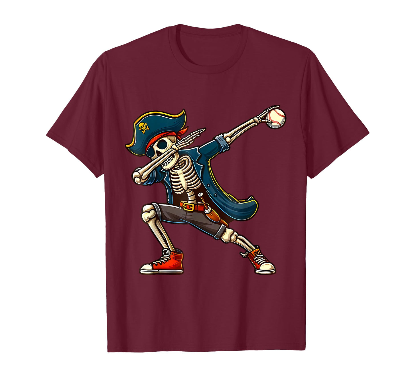 Spooky Pirate Halloween Skeleton Baseball Game Day Halloween T-Shirt