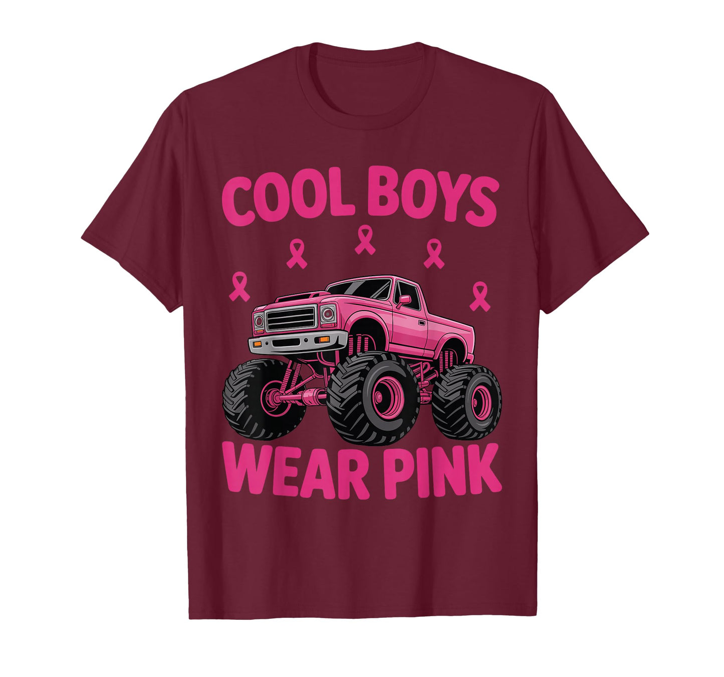 Cool Boys Wear Pink Breast Cancer Awareness Monster Truck T-Shirt