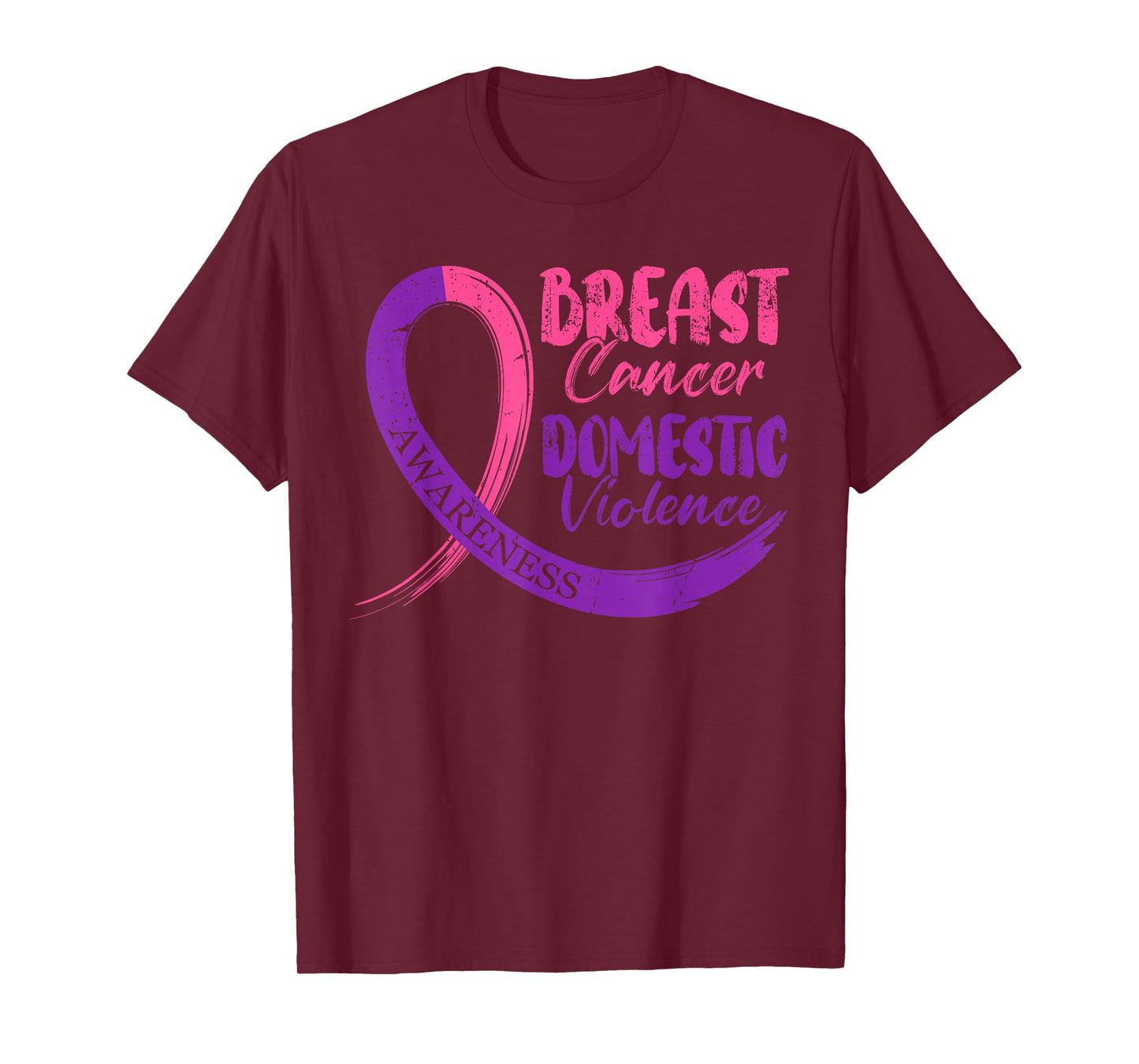 Domestic Violence Breast Cancer Awareness Purple Pink Ribbon T-Shirt