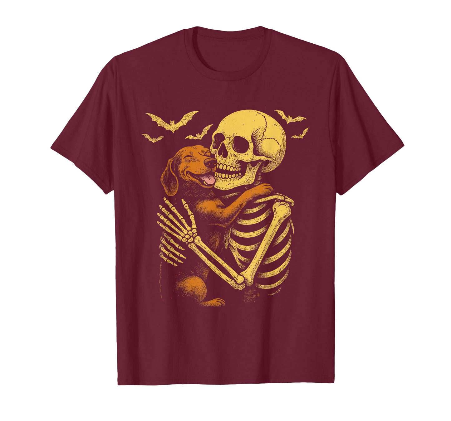 Skeleton Hugging Dachshund Dog Gothic Halloween Dachshund T-Shirt
