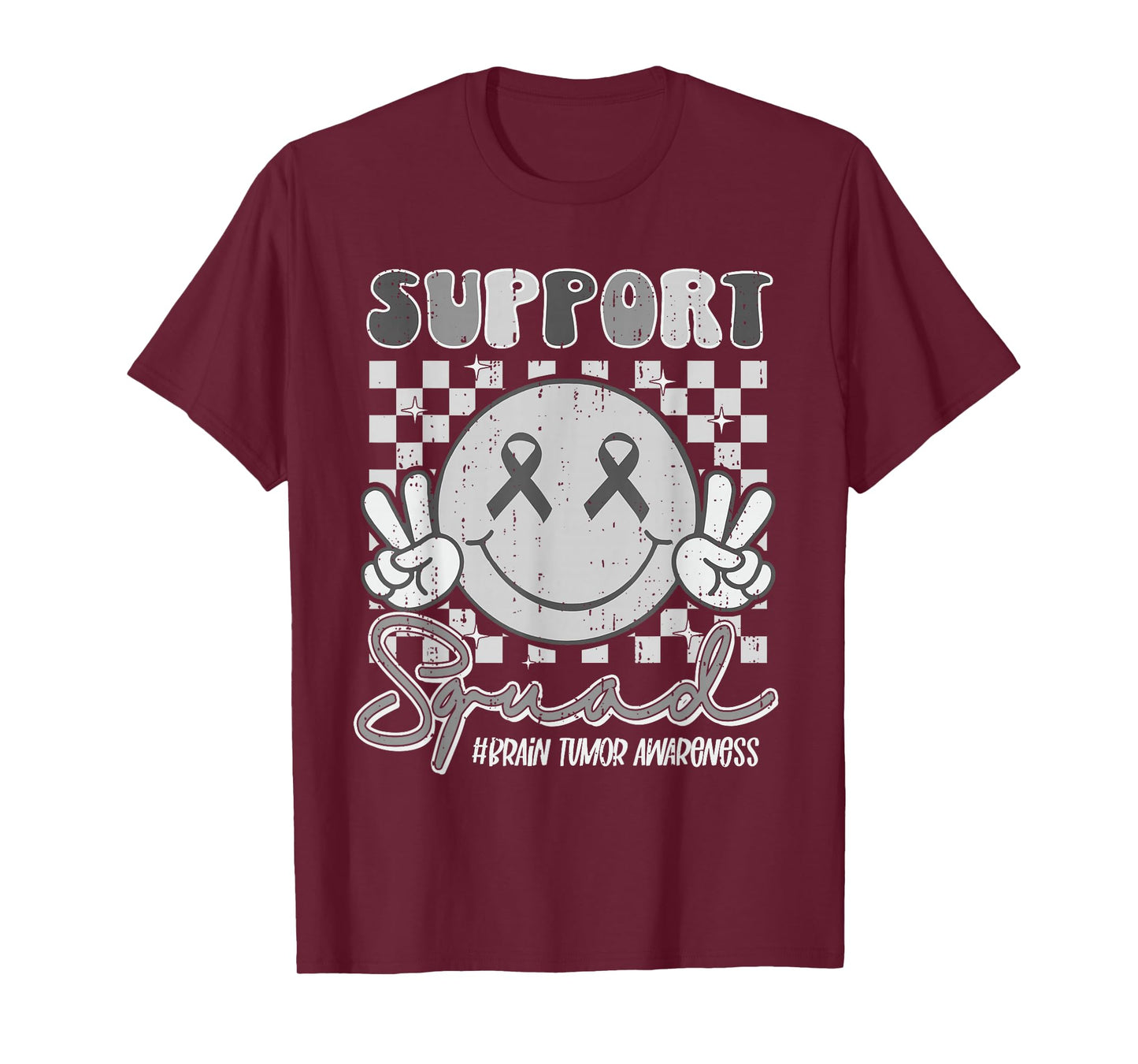 Support Squad Brain Tumor Awareness Smile Face Gray Ribbon T-Shirt