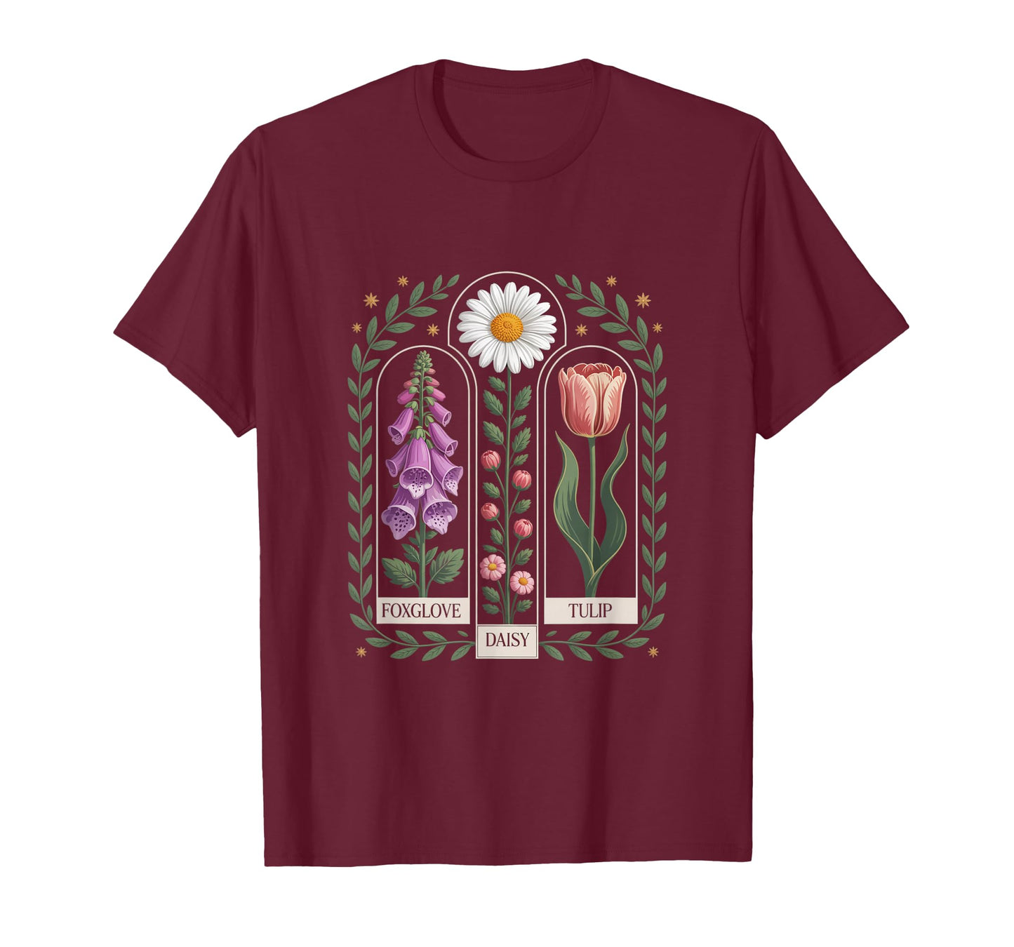 Foxglove Daisy Tulip Garden Bloom Art T-Shirt