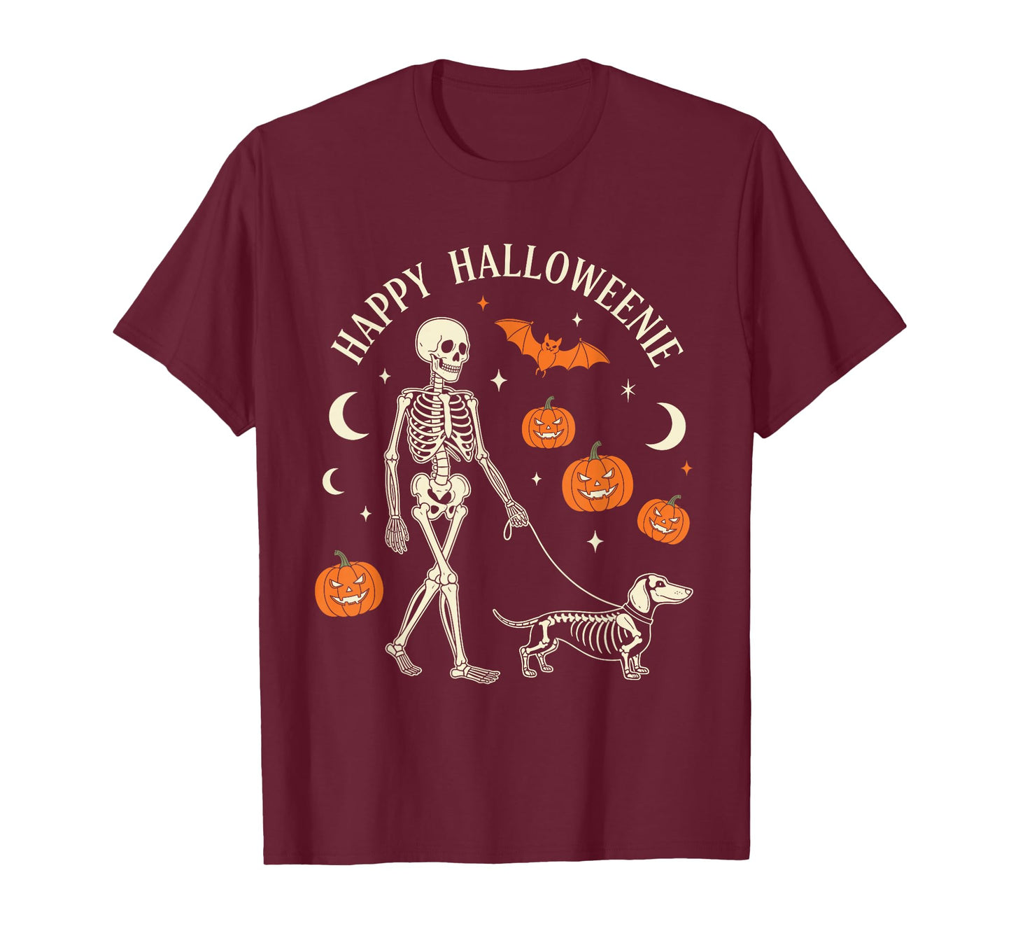Happy Halloweenie Funny Halloween Skeleton Dachshund Dog T-Shirt