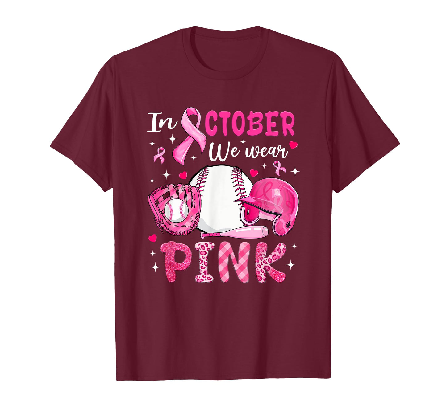 in October We Wear Pink Baseball Breast Cancer Awareness T-Shirt