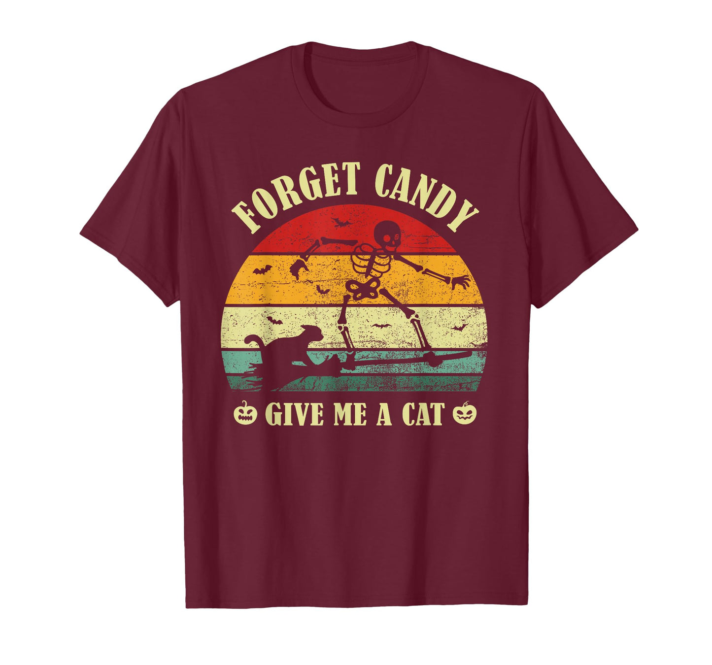 Forget Candy Give Me A Cat Lovers Halloween Skeleton Vintage T-Shirt