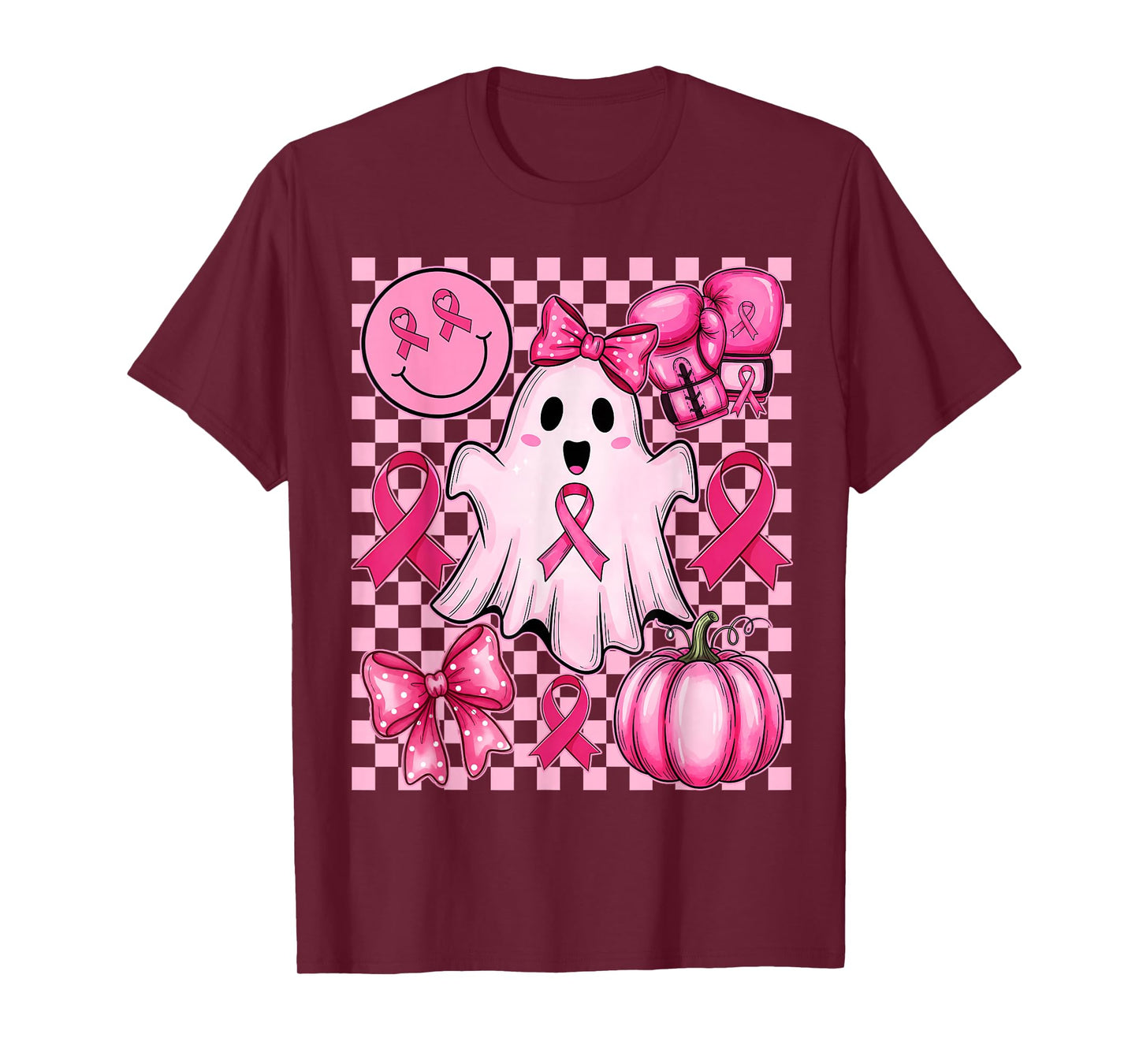 in October We Wear Pink Ribbon Breast Cancer Ghost Halloween T-Shirt