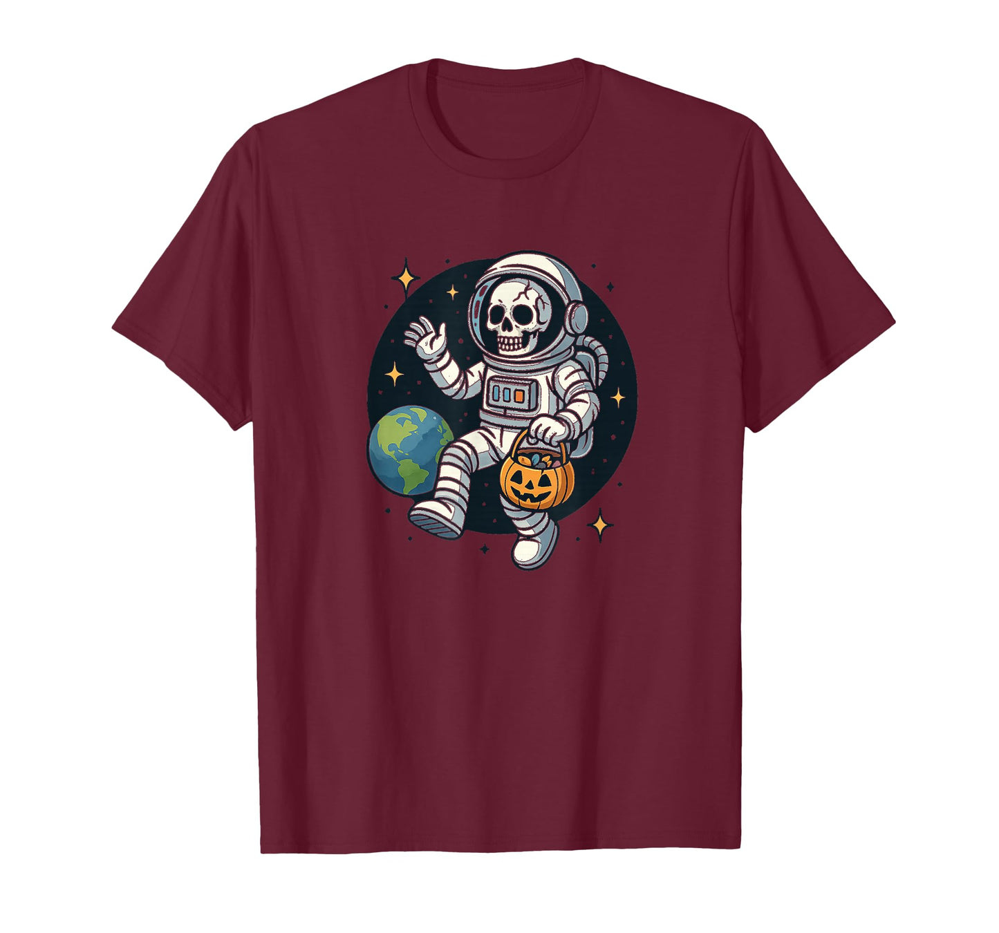 Skeleton Astronaut Floating in Space Halloween T-Shirt