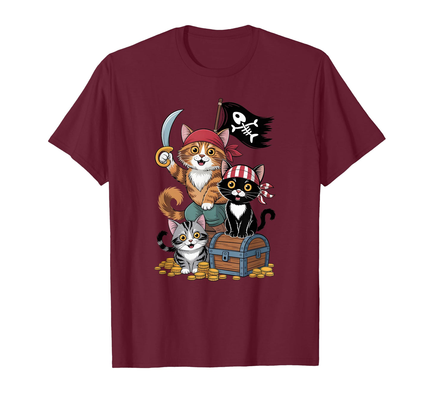 Pirate Cats Lovers Treasure Skeleton Halloween Costume Party T-Shirt
