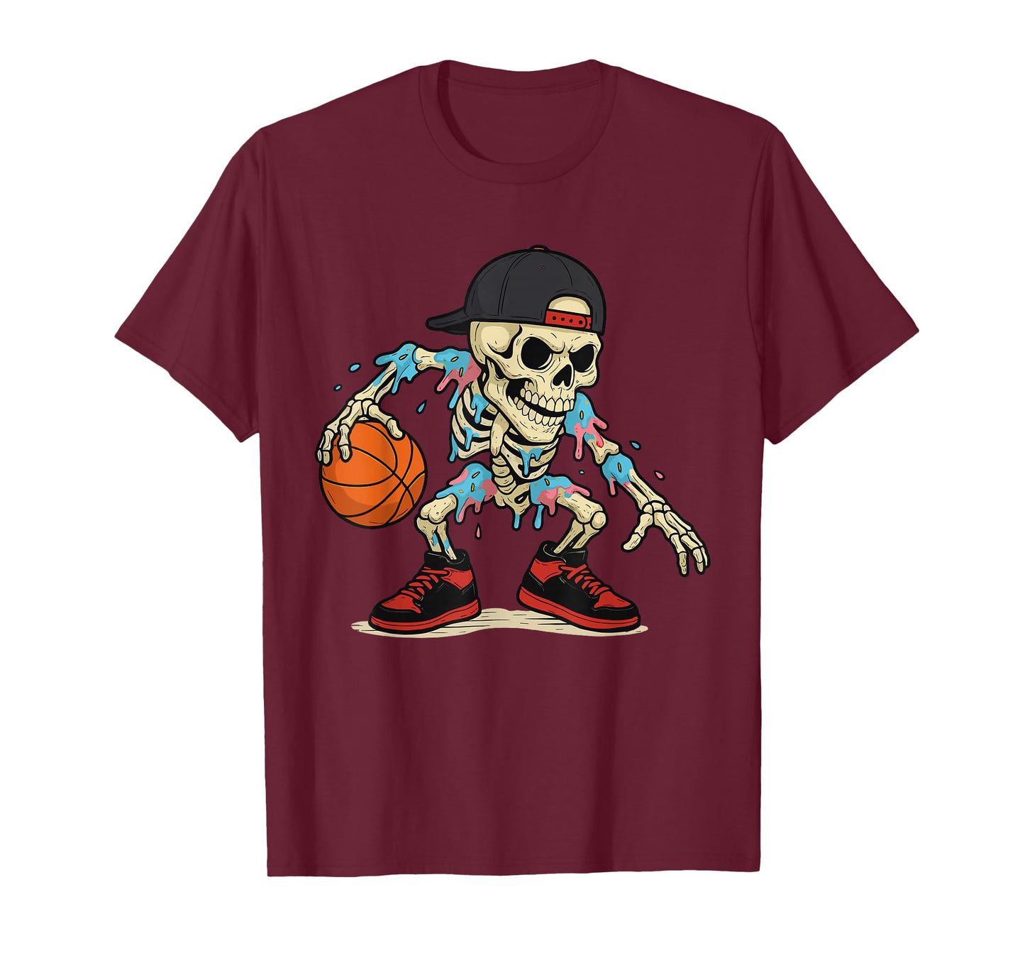 Funny Basketball Skeleton Drip Ice Cream Drip for Boys Youth T-Shirt